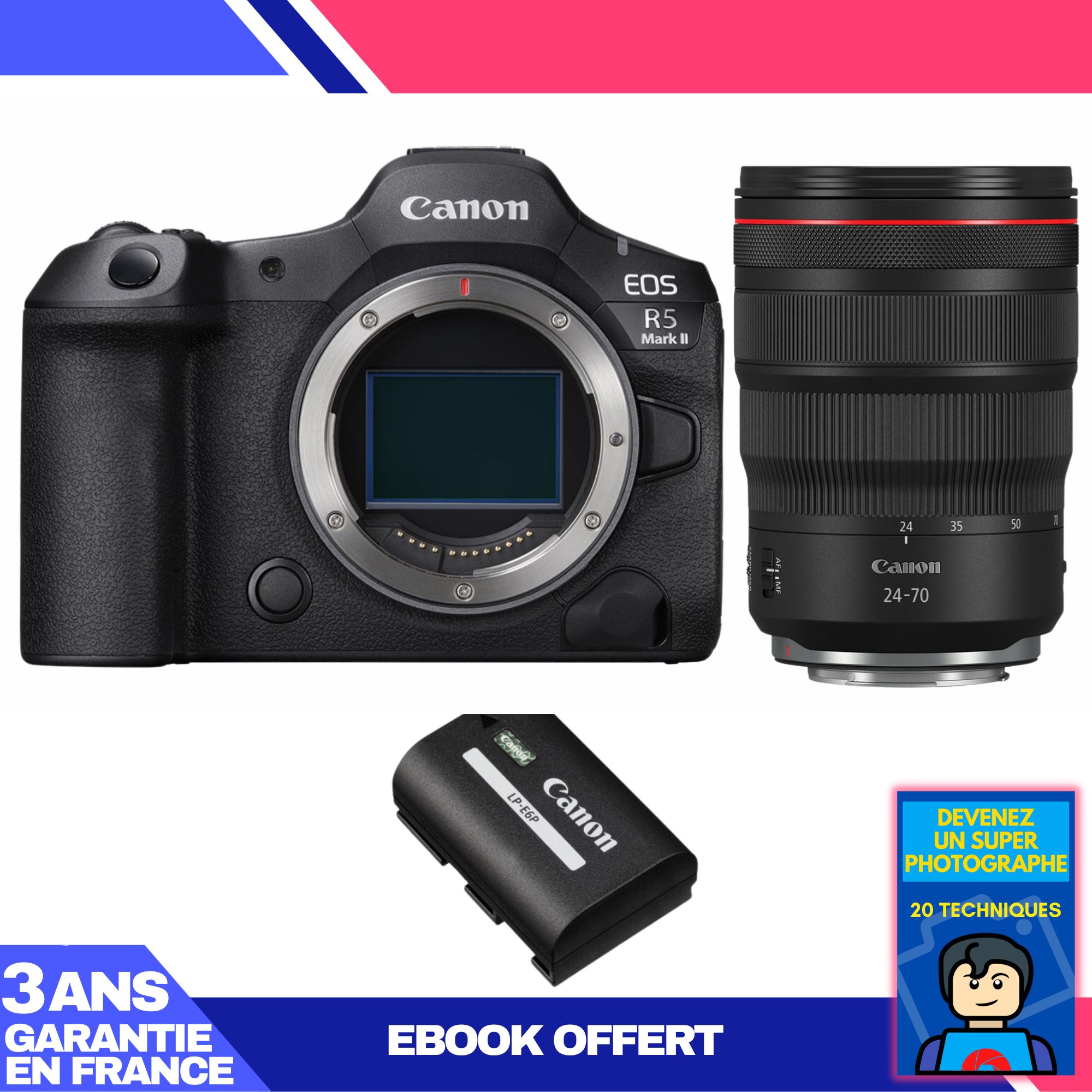 Canon EOS R5 Mark II Camera Kit with RF 24-70mm f/2.8 L IS USM Lens + LP-E6P Battery + 'Become a Super Photographer' Ebook