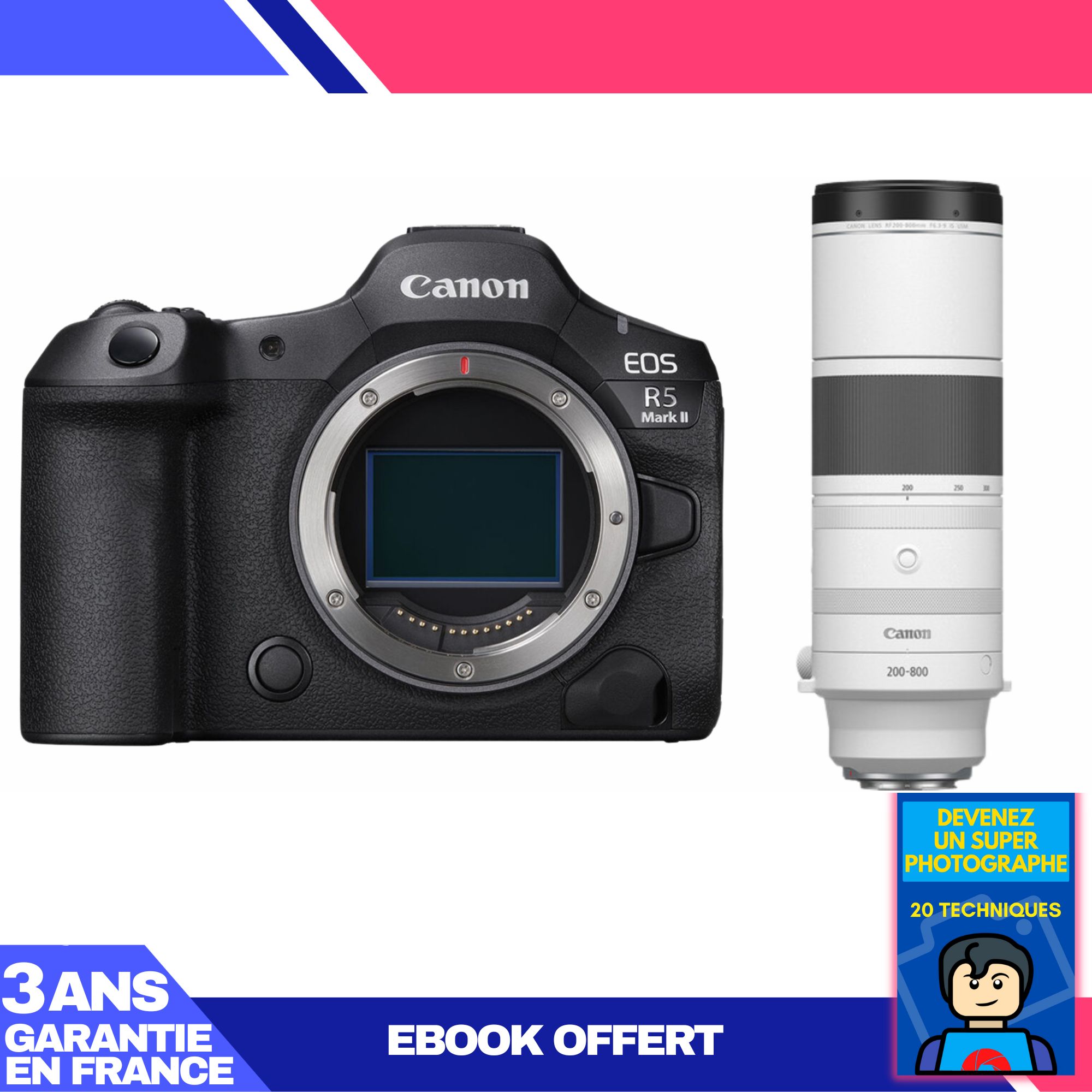 Canon EOS R5 Mark II + RF 200-800mm f/6.3-9 IS USM + Ebook 'Devenez Un Super Photographe'