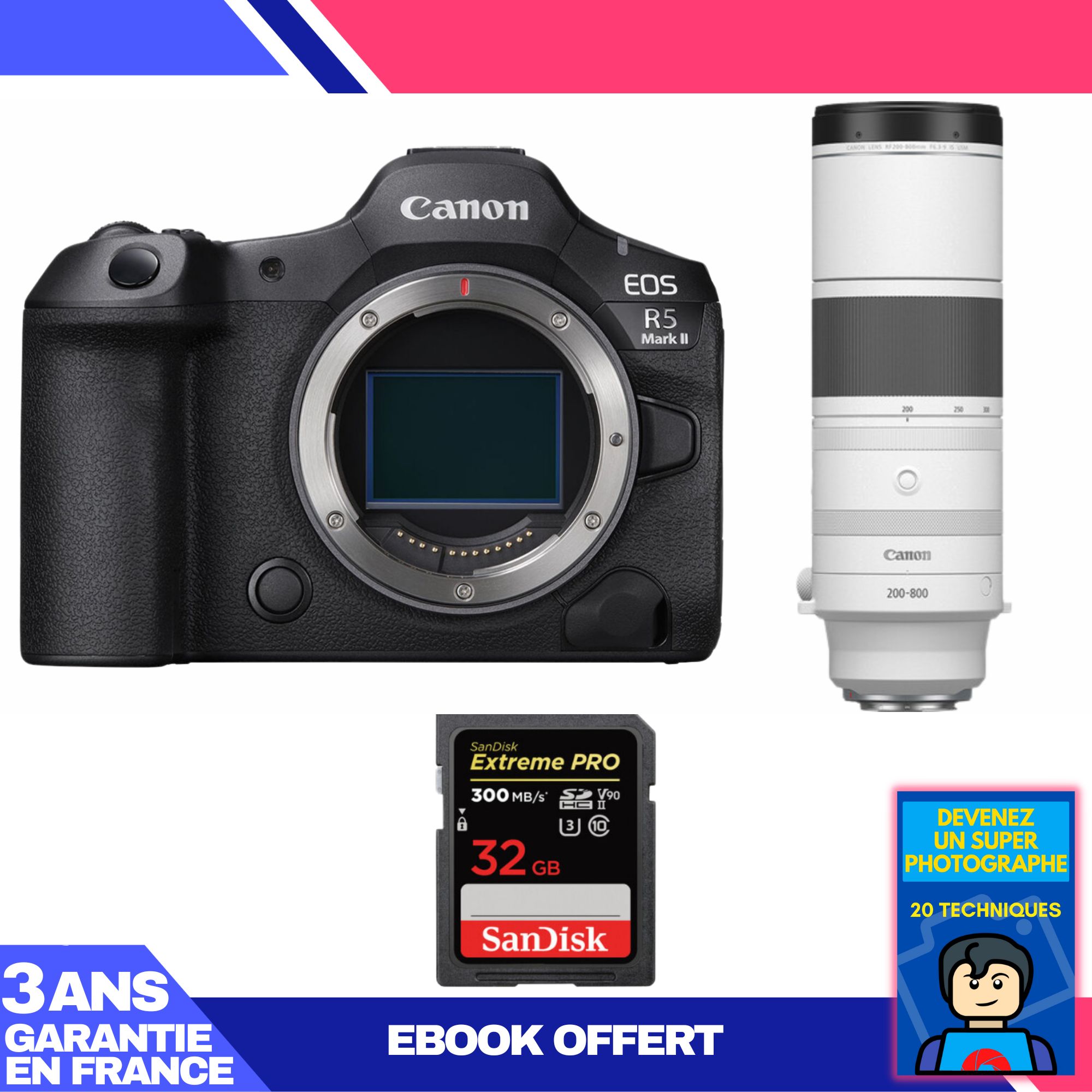 Canon EOS R5 Mark II + RF 200-800mm f/6.3-9 IS USM Lens + 1x 32GB SanDisk Extreme PRO UHS-II SDXC Card + 'Become a Super Photographer' Ebook