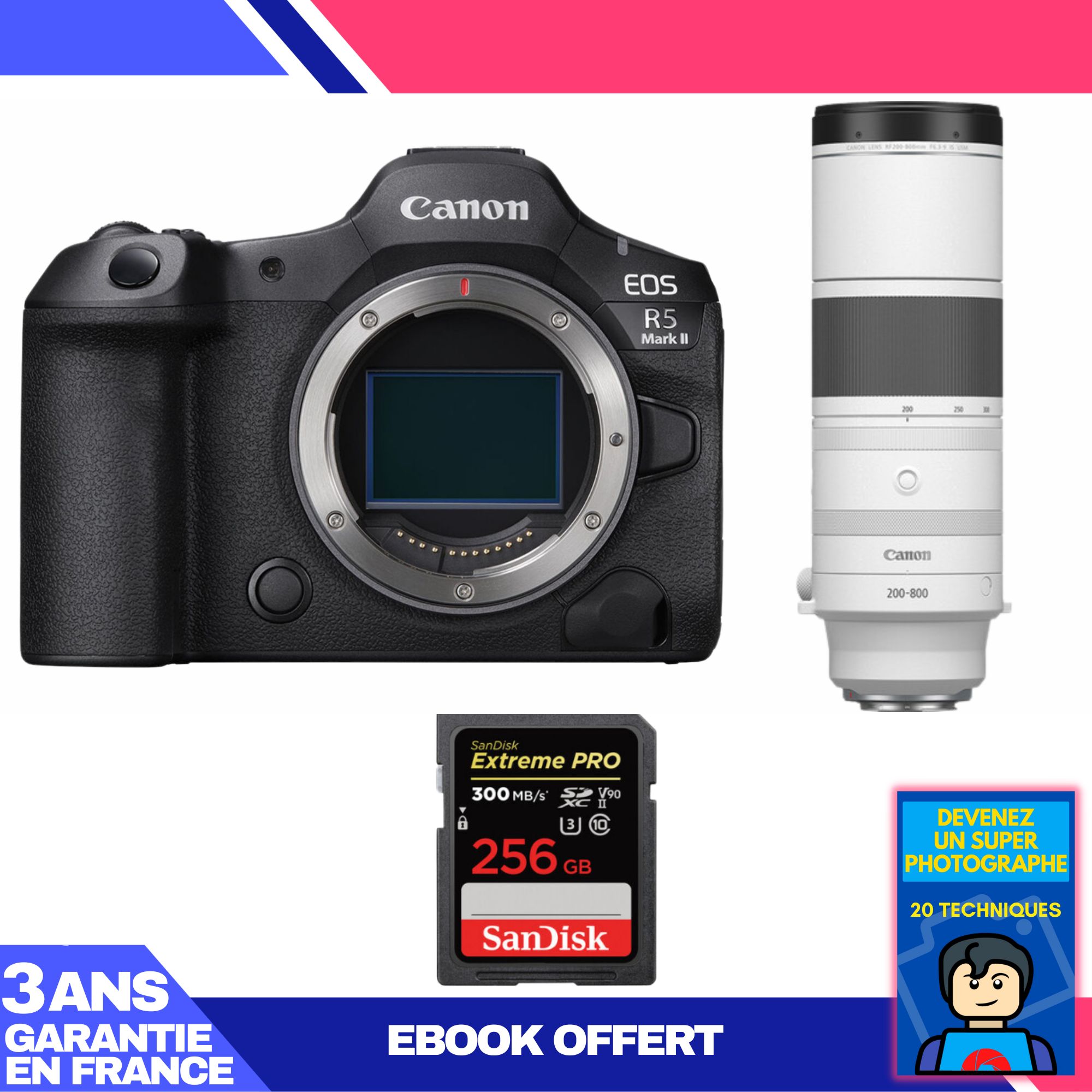 Canon EOS R5 Mark II + RF 200-800mm f/6.3-9 IS USM + 1 SanDisk 256GB Extreme PRO UHS-II SDXC Card + 'Become a Super Photographer Ebook