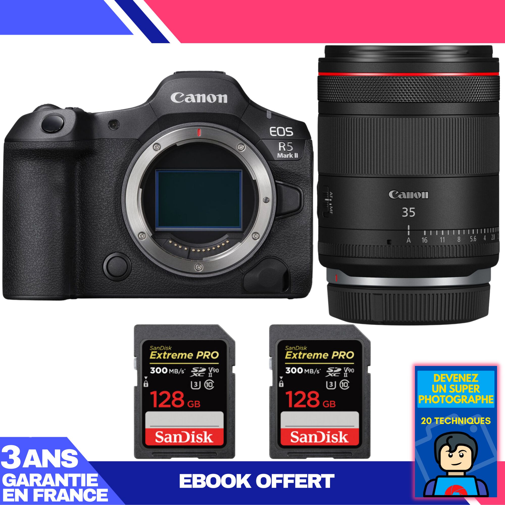 Canon EOS R5 Mark II Camera Kit with RF 35mm f/1.4 L VCM Lens + 2x 128GB SanDisk Extreme PRO SD Cards