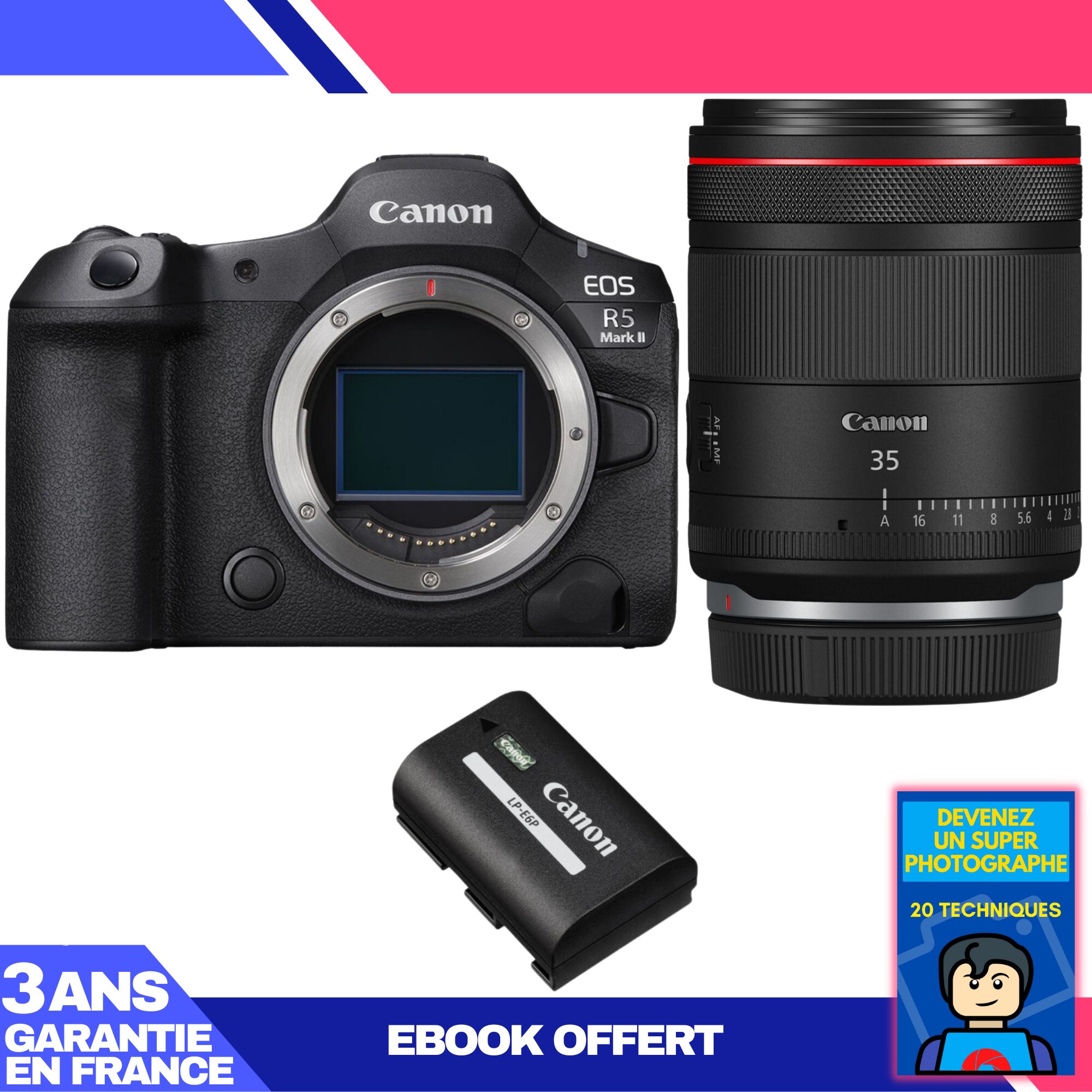 Cámara Canon EOS R5 Mark II + Objetivo RF 35mm f/1.4 L VCM + Batería LP-E6P + Ebook - Conviértete en un fotógrafo super