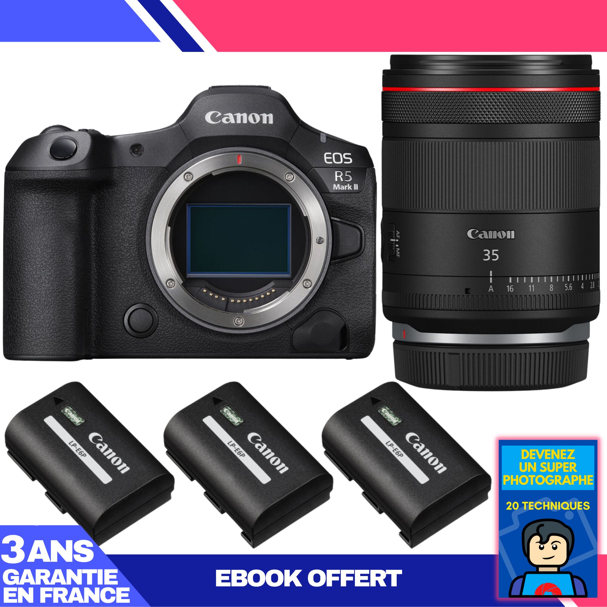 Canon EOS R5 Mark II + Objetivo RF 35mm f/1.4 L VCM + 3 Baterías LP-E6P Canon + Ebook 'Conviértase en un Fotógrafo Experto'