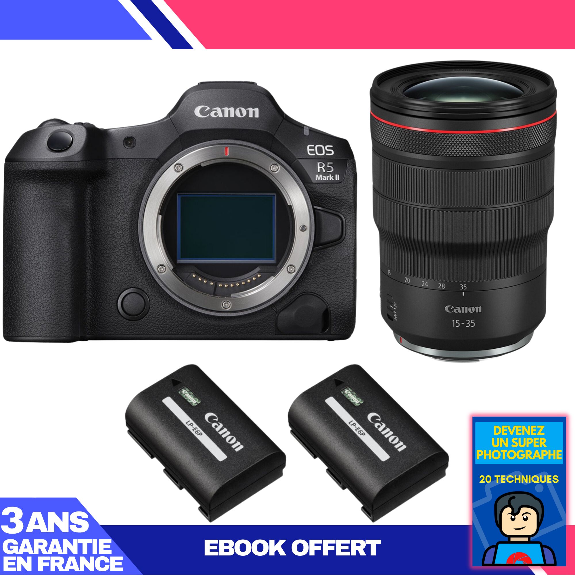 Canon EOS R5 Mark II + RF 15-35mm f/2.8 L IS USM + 2 LP-E6P Batteries + 'Become a Super Photographer' Ebook