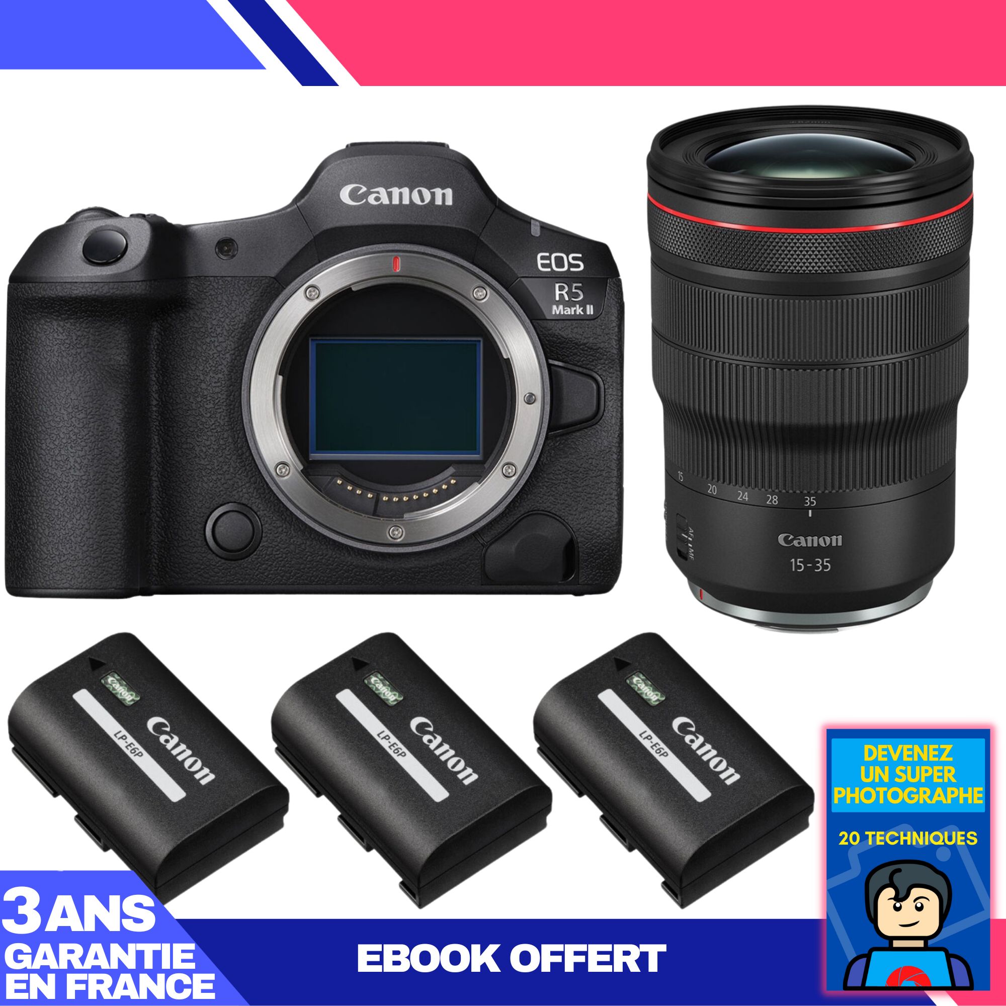 Canon EOS R5 Mark II Camera + RF 15-35mm f/2.8 L IS USM Lens + 3 LP-E6P Batteries + 'Become a Master Photographer' Ebook