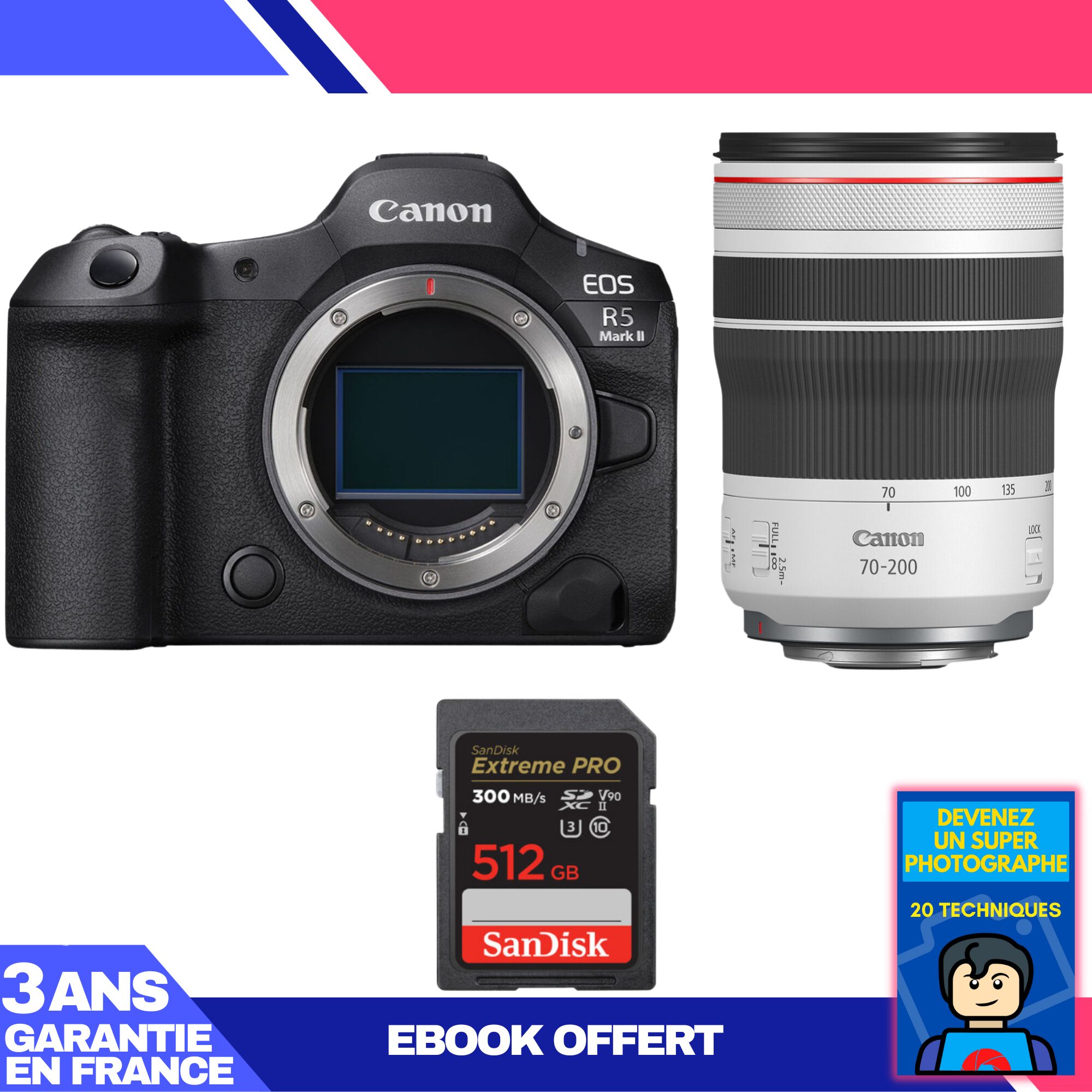 Canon EOS R5 Mark II Lens Kit with RF 70-200mm f/4 L IS USM and 512GB SanDisk Extreme PRO SD Card