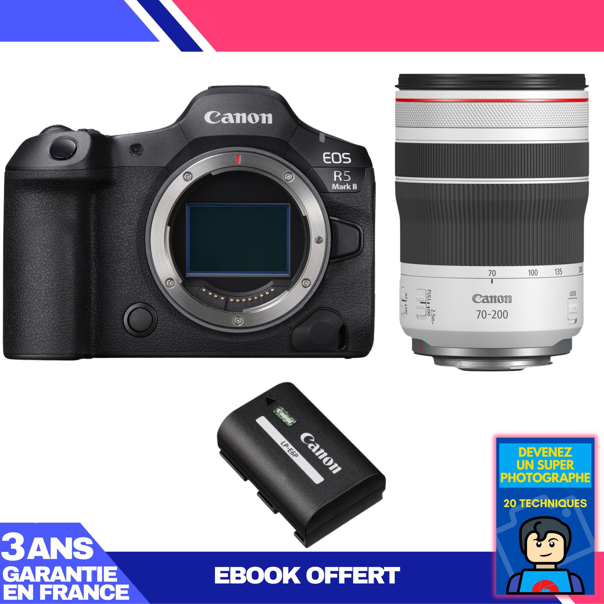 Canon EOS R5 Mark II + RF 70-200mm f/4 L IS USM + LP-E6P Battery + 'Become a Super Photographer' Ebook