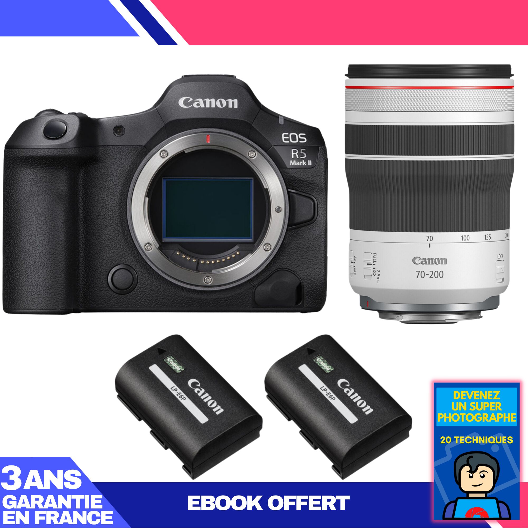 Canon EOS R5 Mark II Camera + RF 70-200mm f/4 L IS USM Lens + 2 Canon LP-E6P Batteries + 'Become a Master Photographer' Ebook