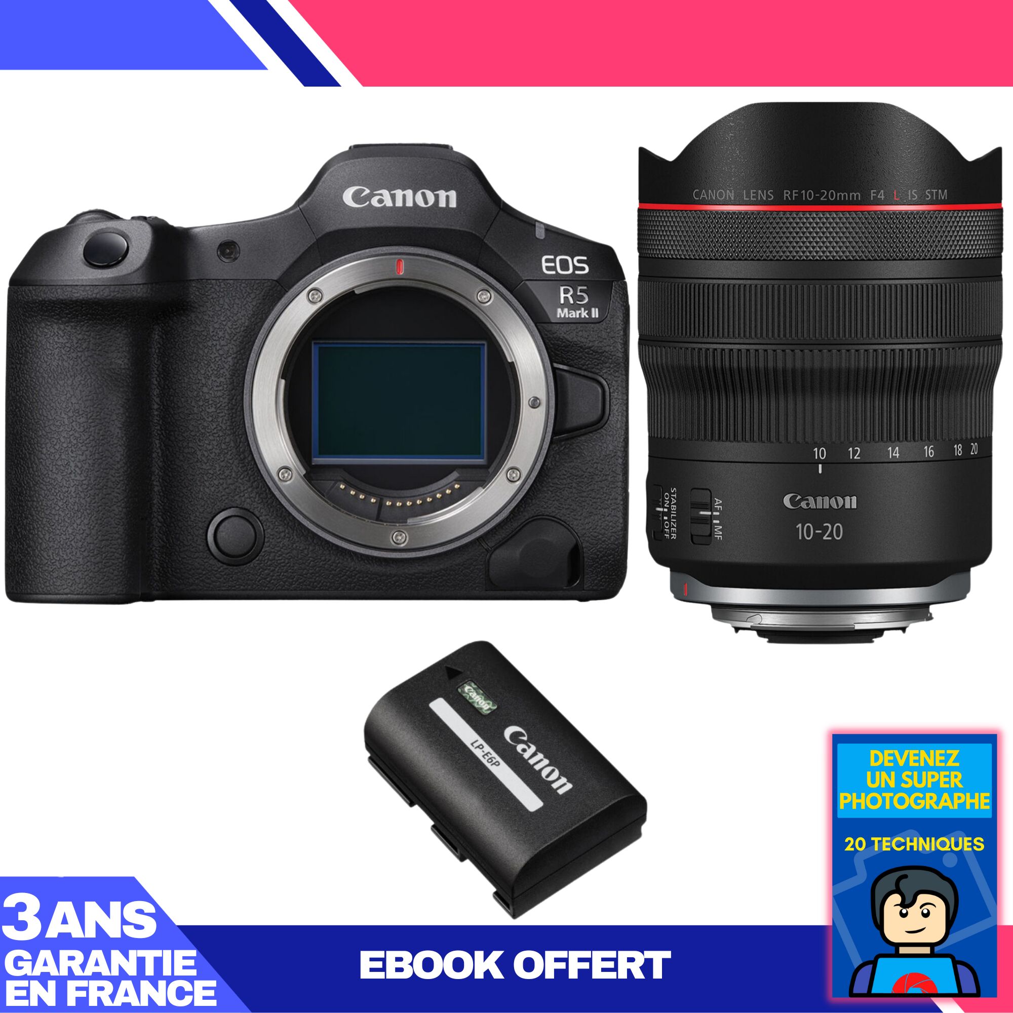 Canon EOS R5 Mark II Camera Kit with RF 10-20mm f/4 L IS STM Lens + LP-E6P Battery + Ebook - 'Become a Super Photographer'