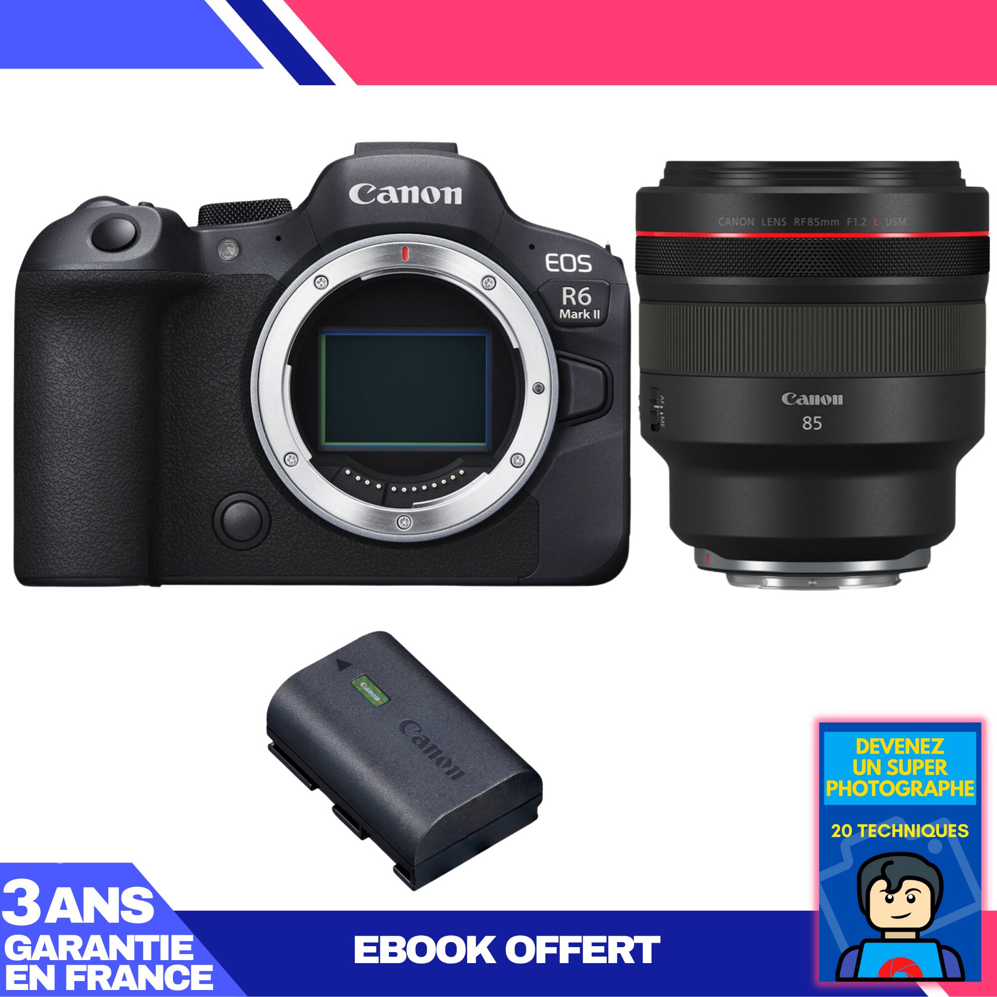 Canon EOS R6 Mark II + RF 85mm f/1.2 L USM Lens + LP-E6NH Battery + 'Become a Super Photographer' Ebook