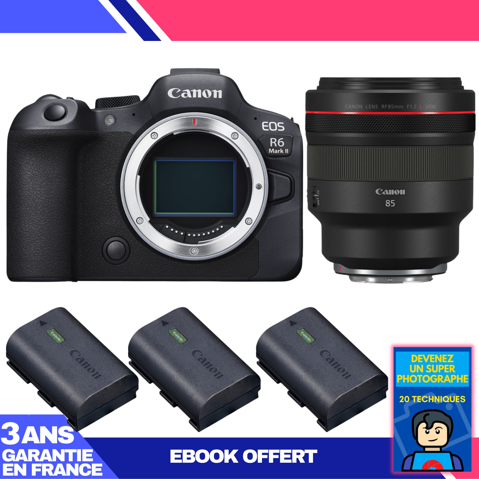 Canon EOS R6 Mark II + RF 85mm f/1.2 L USM Lens + 3 Canon LP-E6NH Batteries + 'Become a Super Photographer' Ebook