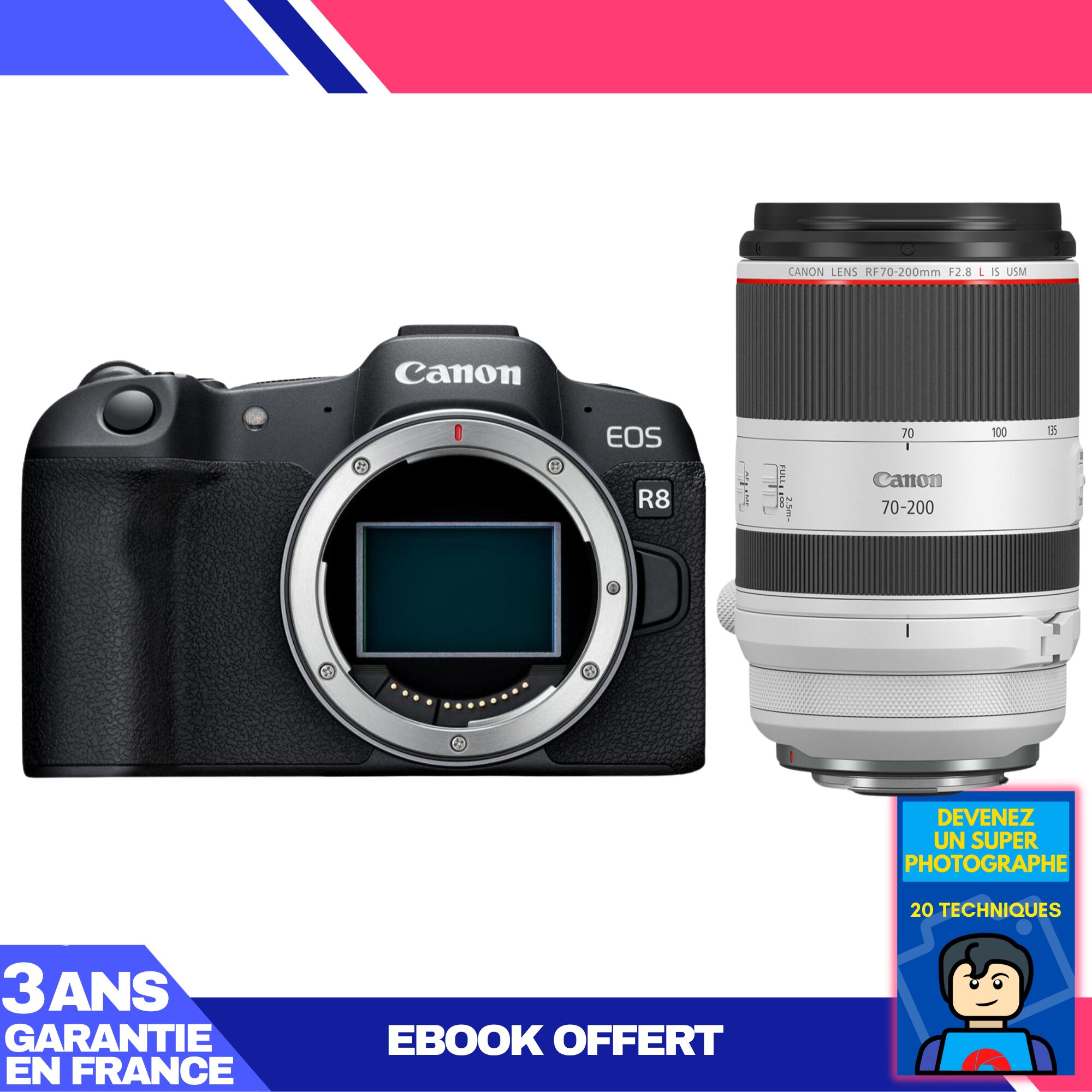 Canon EOS R8 + RF 70-200mm f/2.8 L IS USM + Ebook 'Devenez Un Super Photographe'