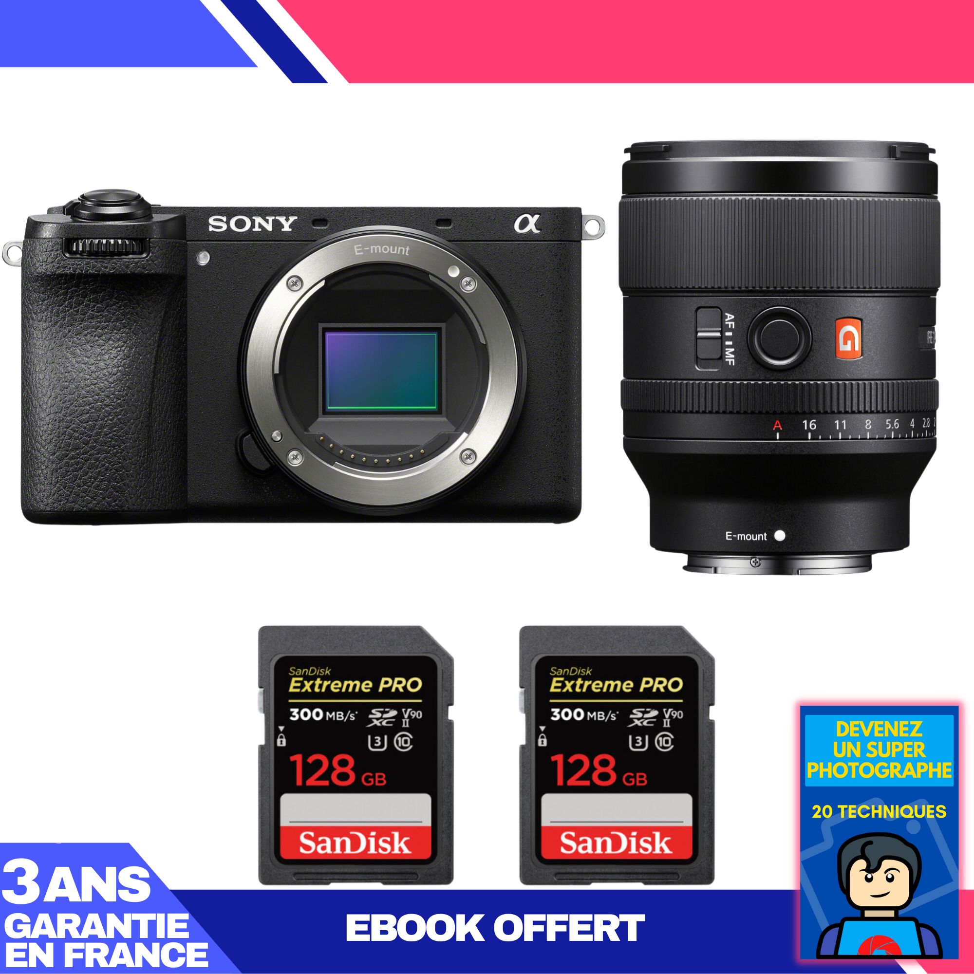 Sony A6700 + FE 35mm f/1.4 GM Lens + 2x SanDisk 128GB Extreme PRO UHS-II SDXC Cards + 'Become a Super Photographer' Ebook