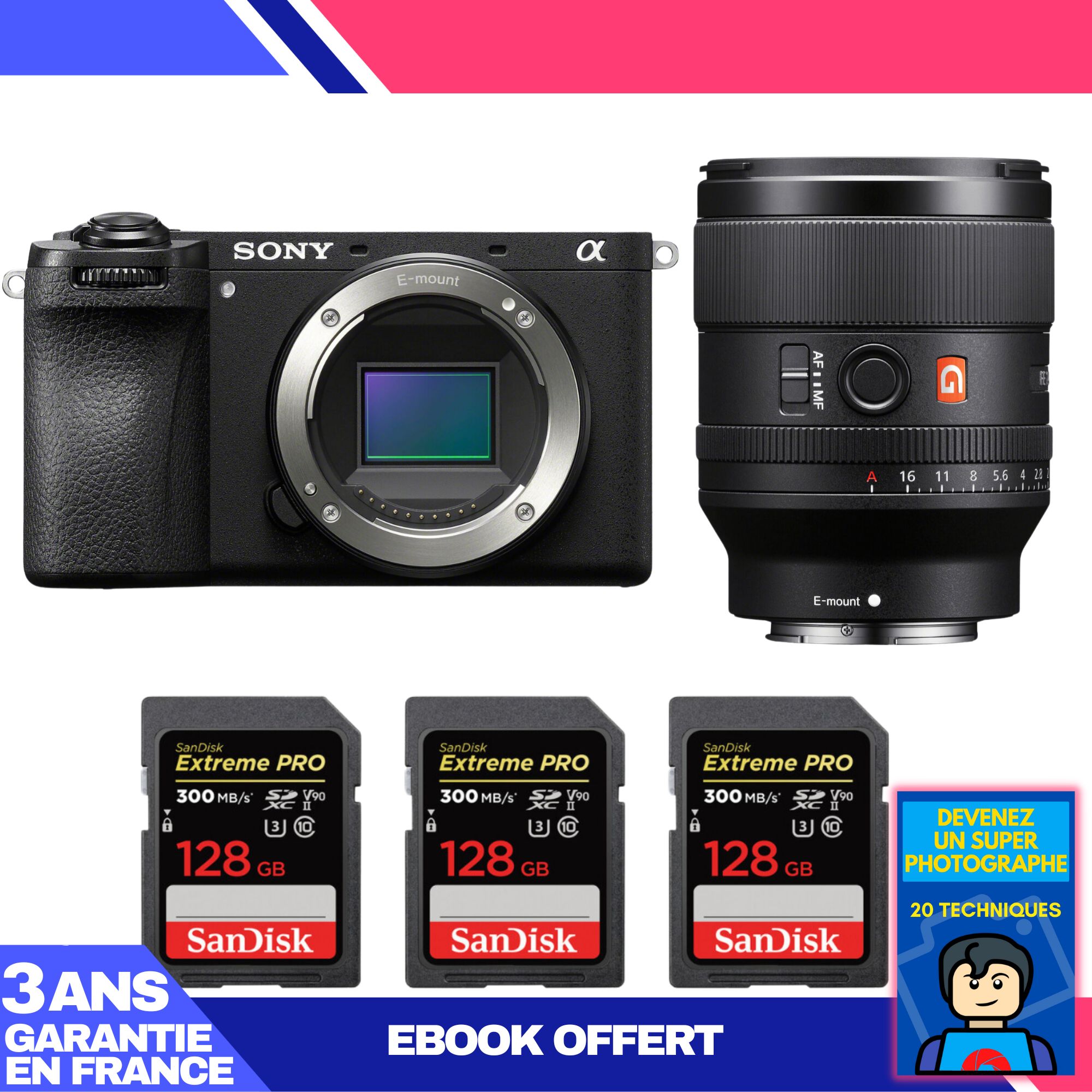 Sony A6700 + FE 35mm f/1.4 GM Lens + 3x 128GB SanDisk Extreme PRO UHS-II SDXC Cards + 'Become a Super Photographer' Ebook