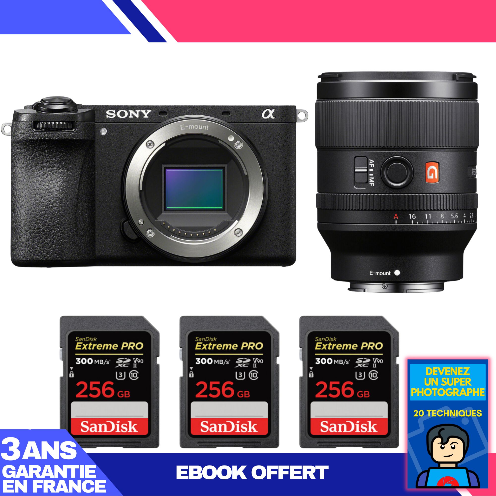 Sony A6700 Body + FE 35mm f/1.4 GM Lens + 3 SanDisk 256GB Extreme PRO UHS-II SDXC Cards + 'Become a Super Photographer' Ebook