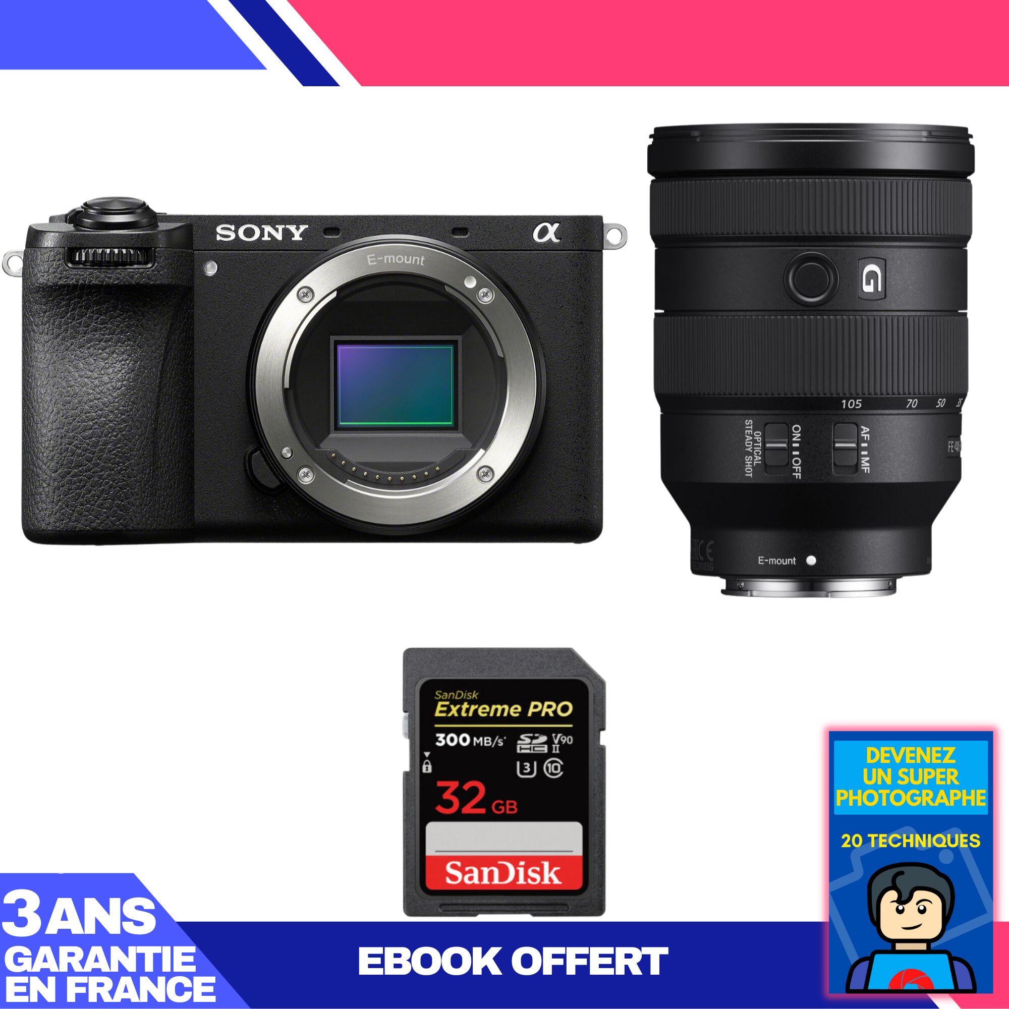 Sony A6700 Mirrorless Camera + FE 24-105mm f/4 G OSS Lens + 32GB SanDisk Extreme PRO SD Card + 'Become a Super Photographer' Ebook
