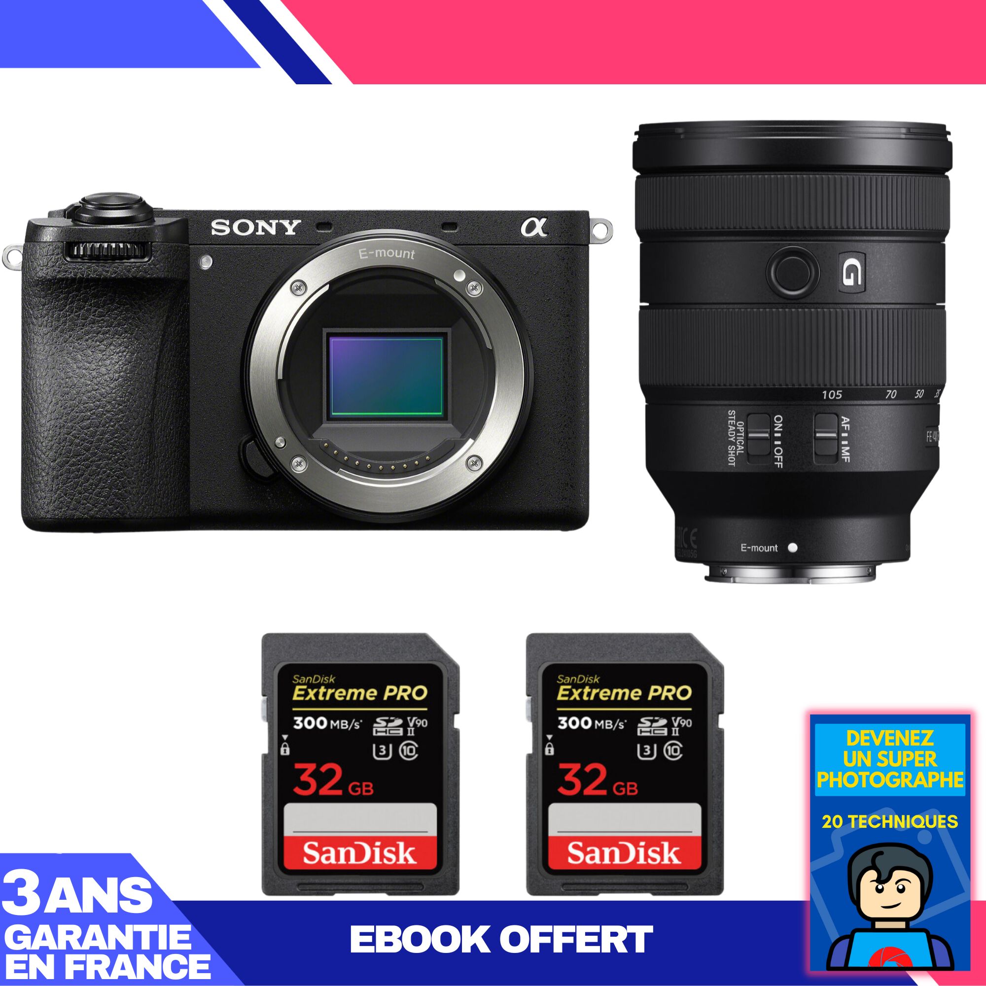 Sony A6700 Mirrorless Camera + FE 24-105mm f/4 G OSS Lens + 2 SanDisk 32GB Extreme PRO UHS-II SDXC Cards