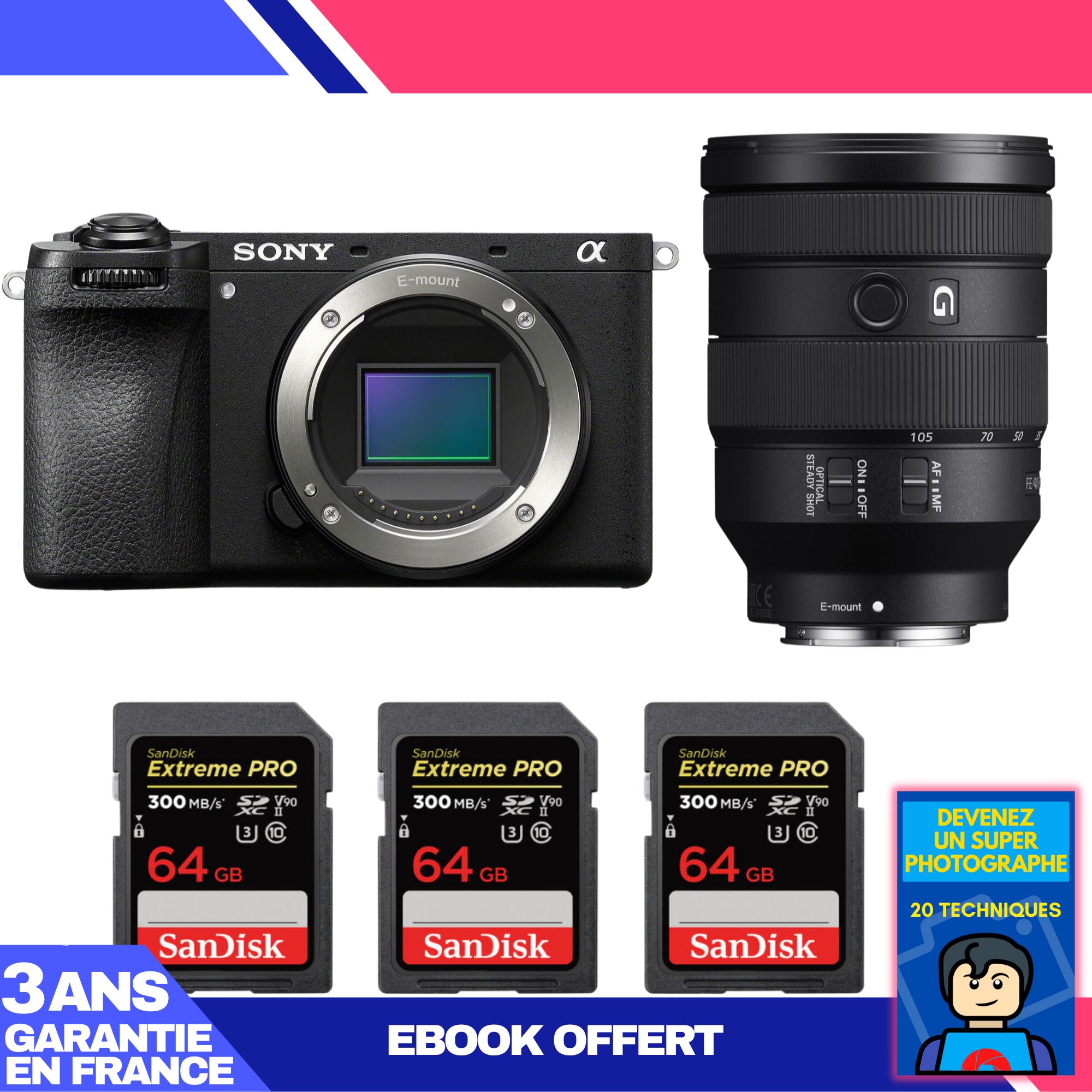 Sony A6700 Mirrorless Camera + FE 24-105mm f/4 G OSS Lens + 3 SanDisk 64GB Extreme PRO UHS-II SDXC Cards