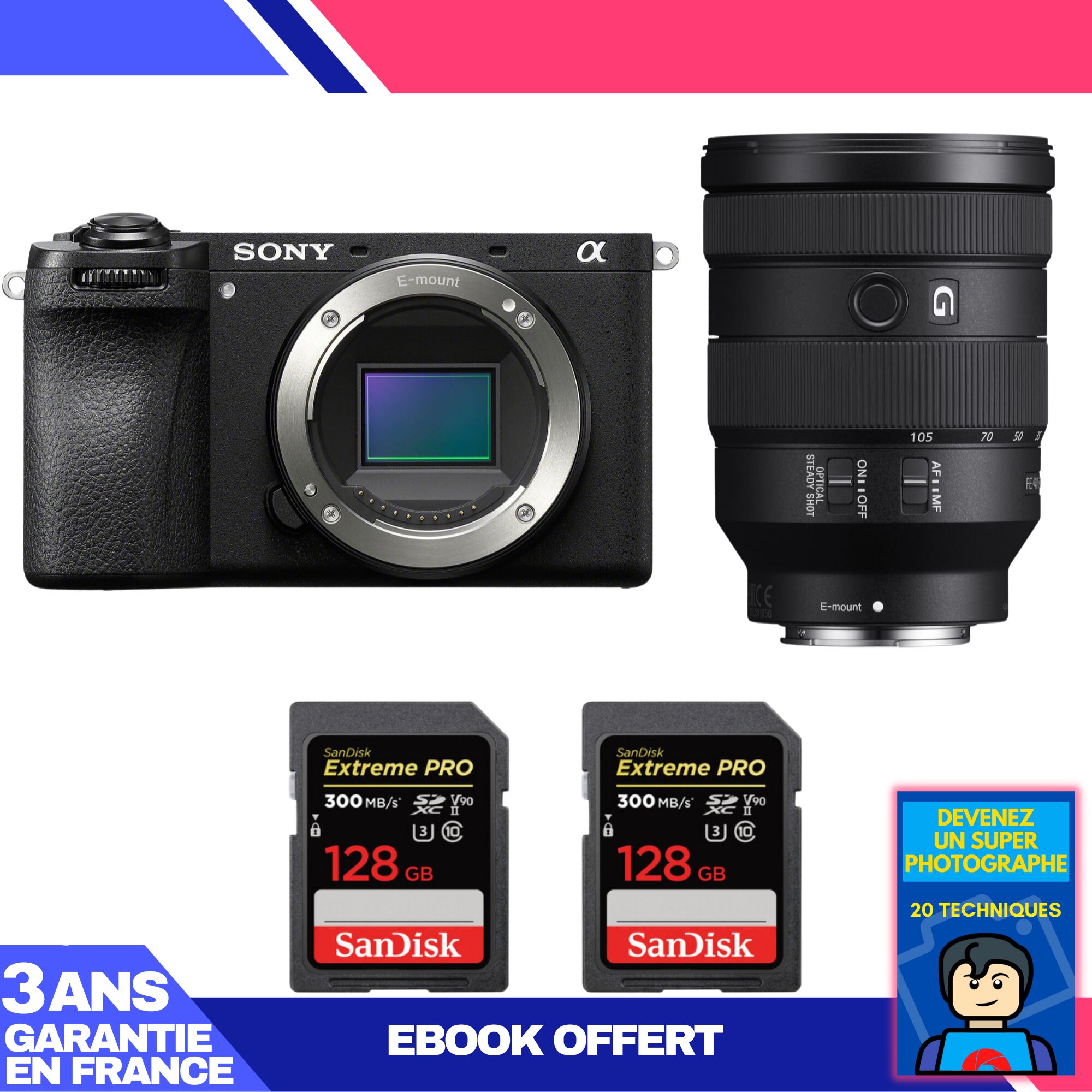 Sony A6700 Camera + FE 24-105mm f/4 G OSS Lens + 2 SanDisk 128GB Extreme PRO UHS-II SDXC Cards