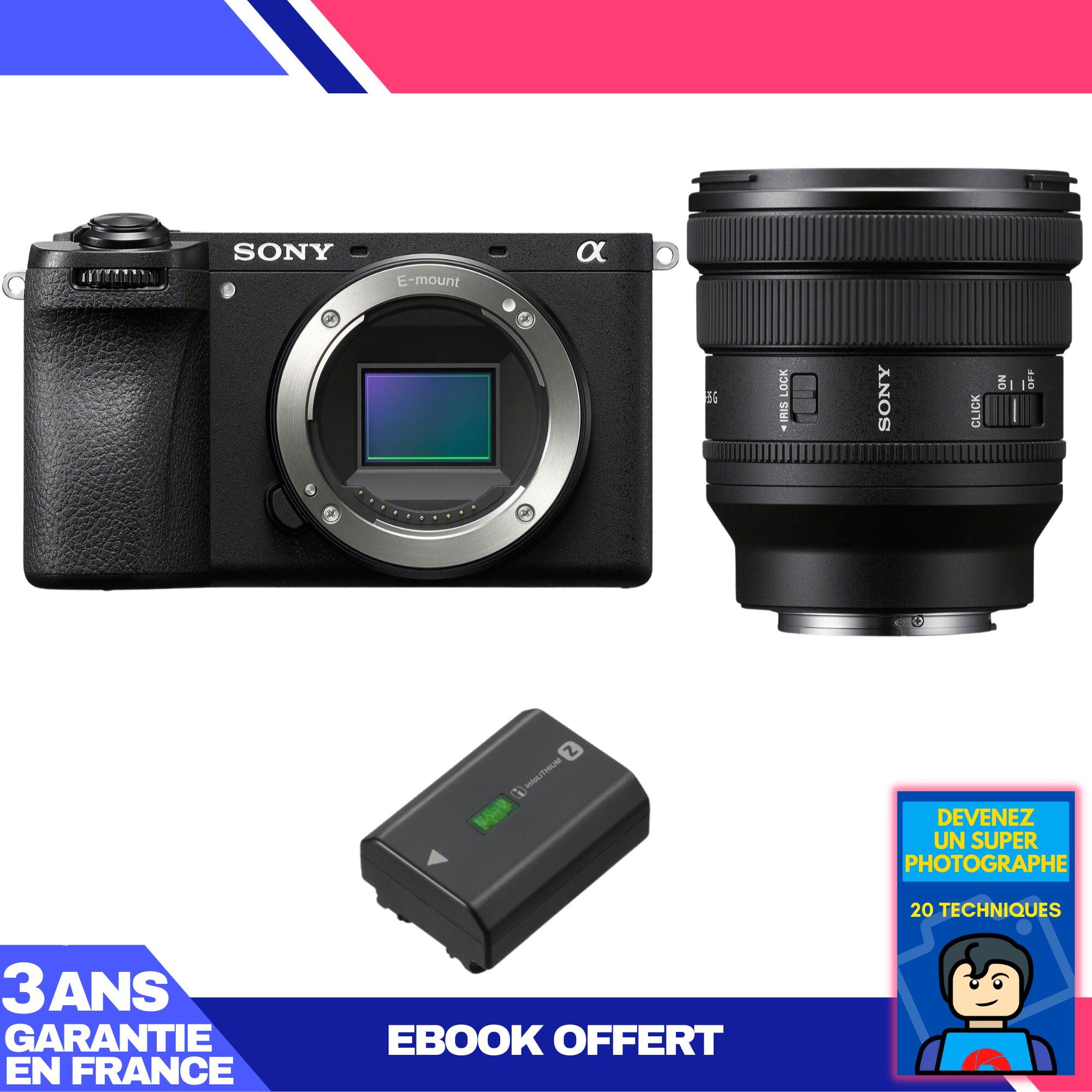 Sony A6700 Mirrorless Camera + FE PZ 16-35mm f/4 G Lens + Sony NP-FZ100 Battery + 'Become a Super Photographer' Ebook