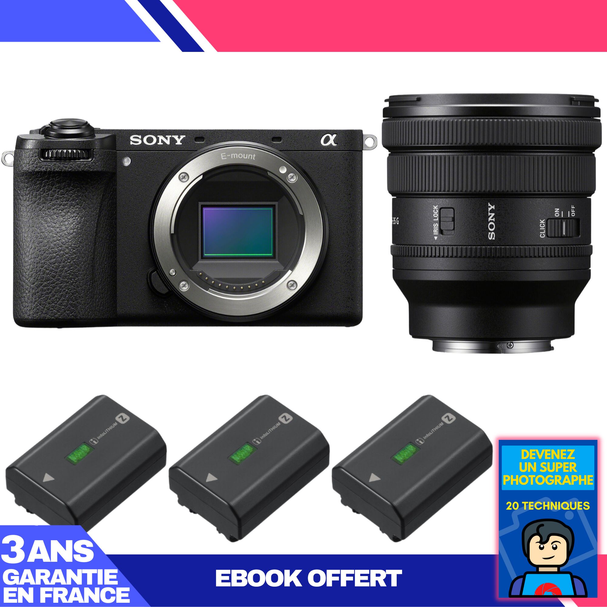Sony A6700 Mirrorless Camera + FE PZ 16-35mm f/4 G Lens + 3 Sony NP-FZ100 Batteries + 'Become a Super Photographer' Ebook