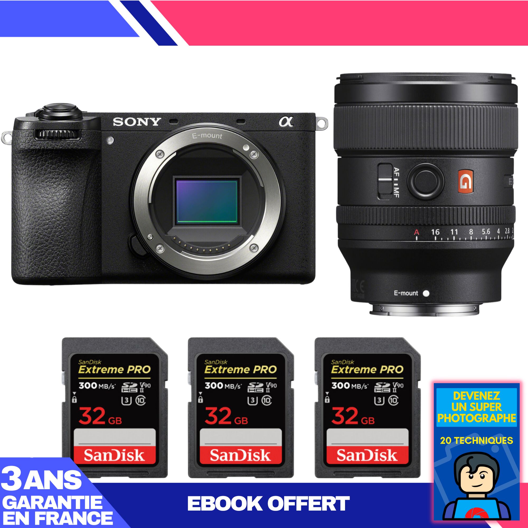 Sony A6700 Body + FE 24mm f/1.4 GM Lens + 3x SanDisk 32GB Extreme PRO UHS-II SDXC Cards