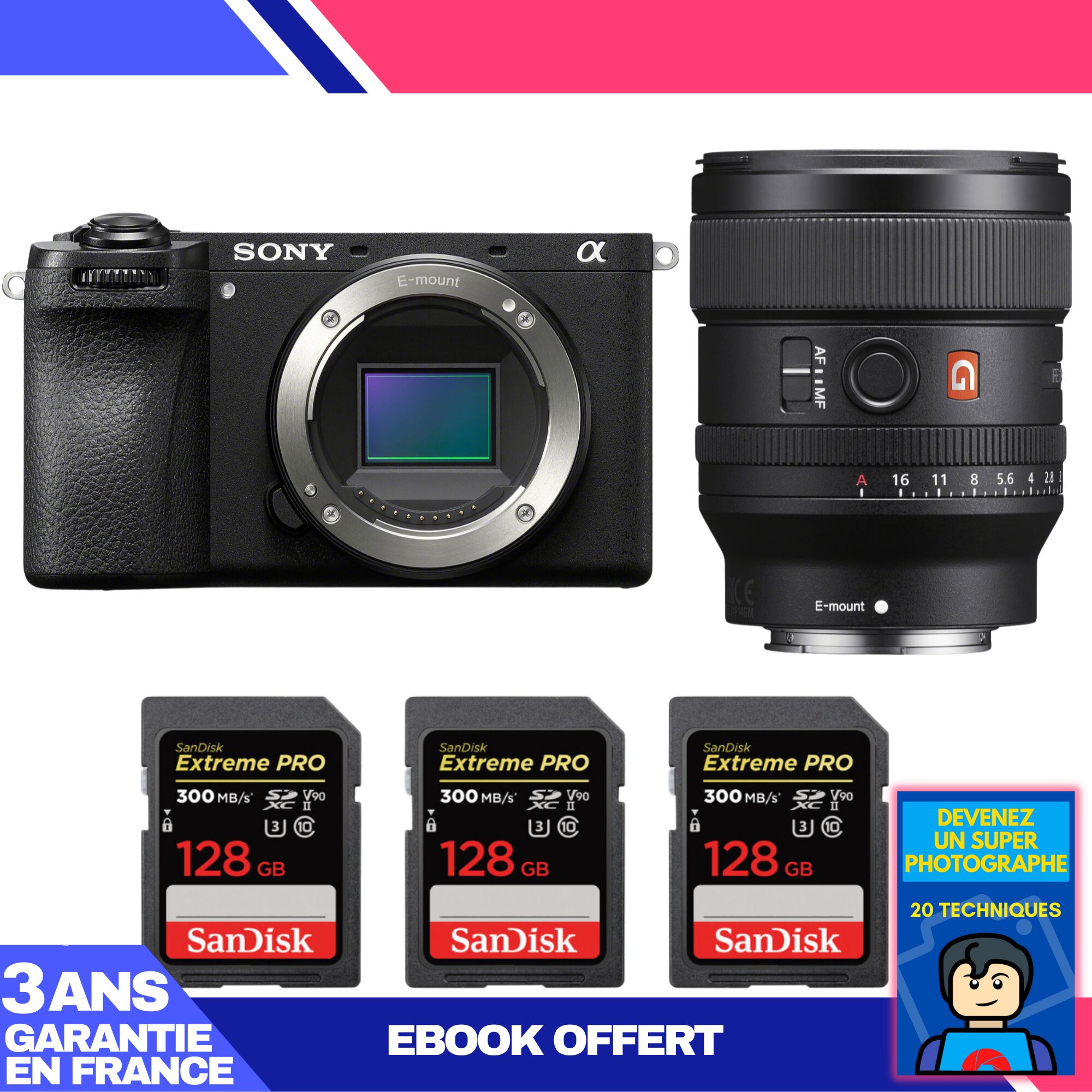 Sony A6700 Camera + FE 24mm f/1.4 GM Lens + 3 SanDisk 128GB Extreme PRO UHS-II SDXC Memory Cards + 'Become a Master Photographer' Ebook