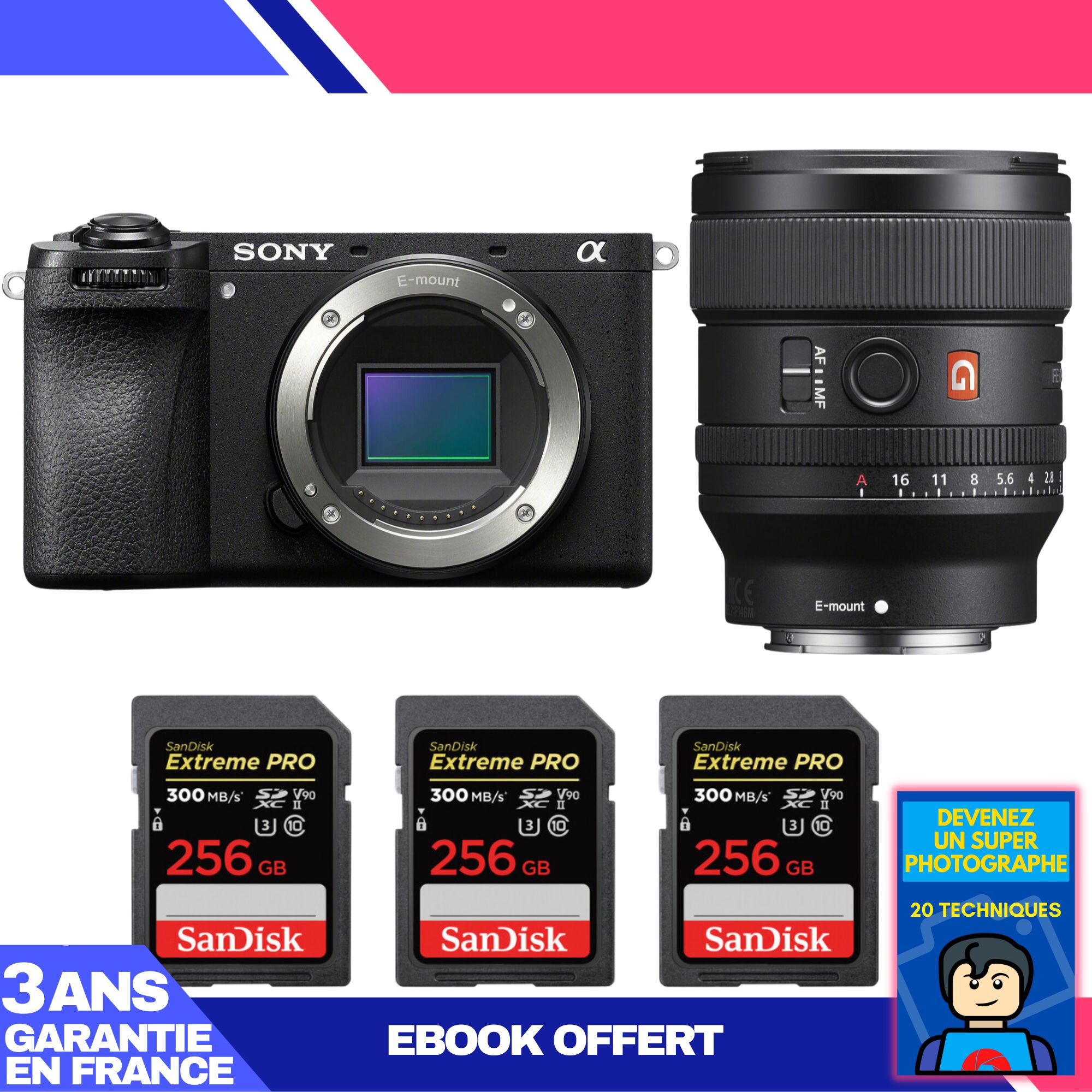 Sony A6700 Mirrorless Camera + FE 24mm f/1.4 GM Lens + 3x SanDisk 256GB Extreme PRO UHS-II SDXC Cards