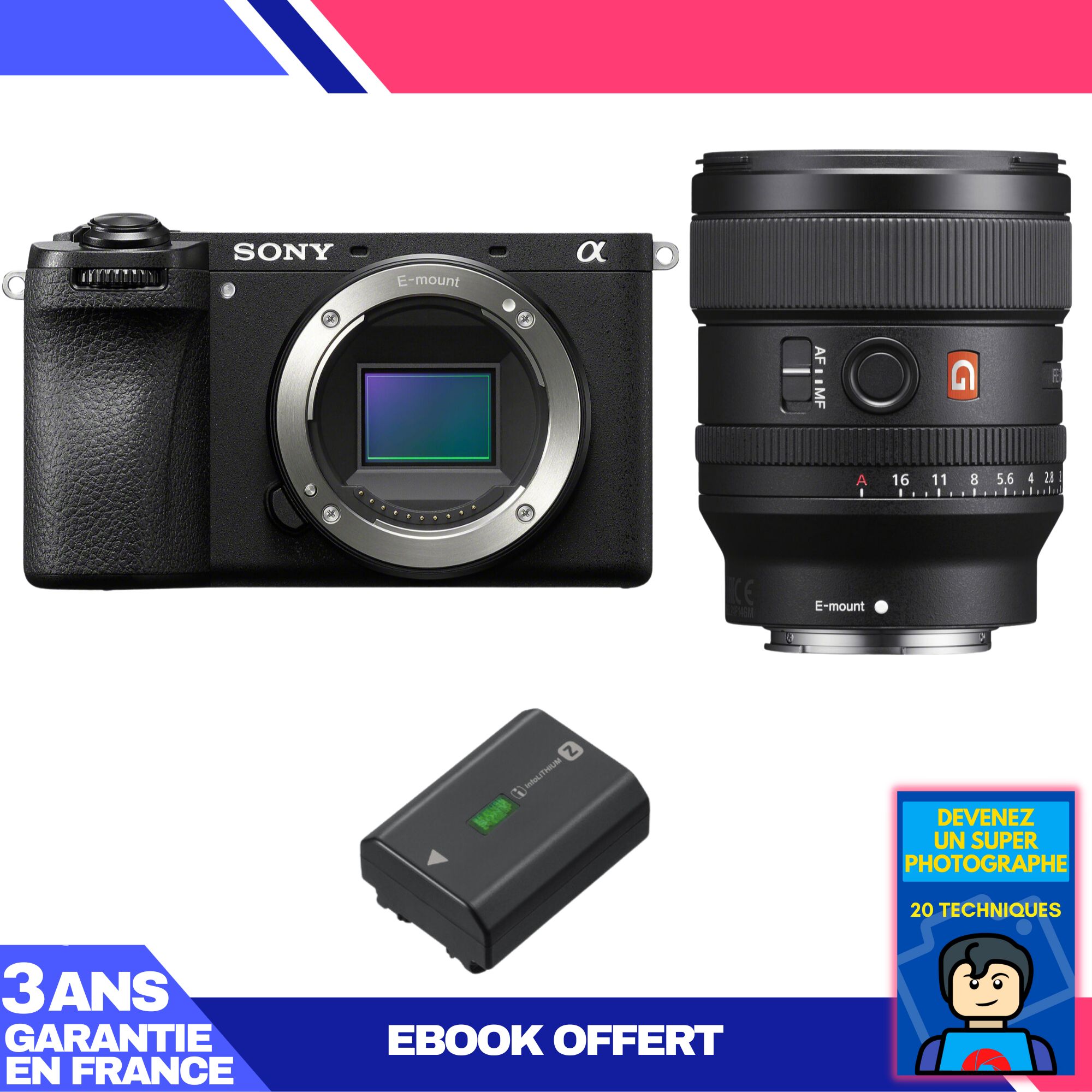 Sony A6700 Mirrorless Camera + FE 24mm f/1.4 GM Lens + Sony NP-FZ100 Battery + 'Become a Super Photographer' Ebook