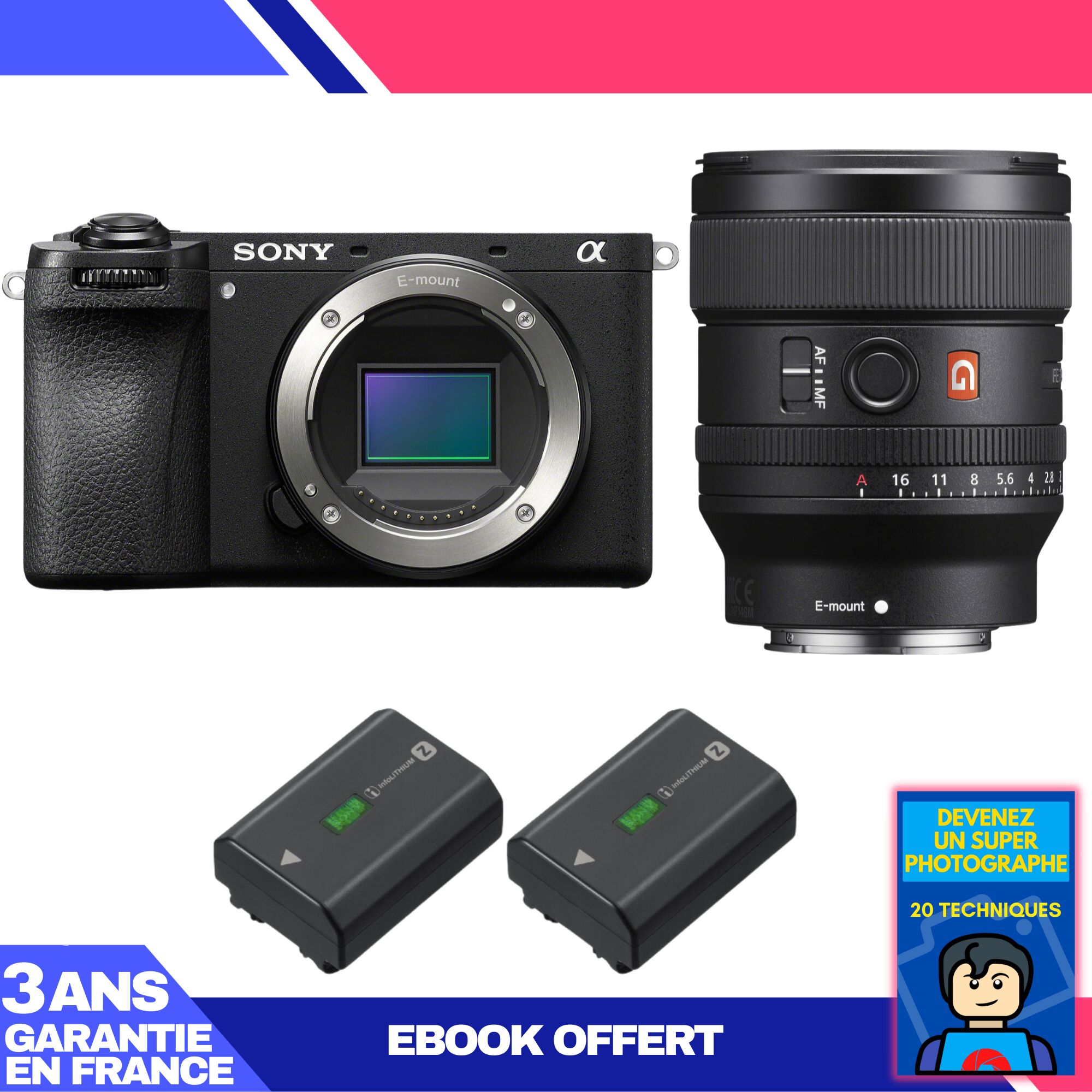 Sony A6700 Mirrorless Camera + FE 24mm f/1.4 GM Lens + 2 Sony NP-FZ100 Batteries + 'Become a Super Photographer' Ebook