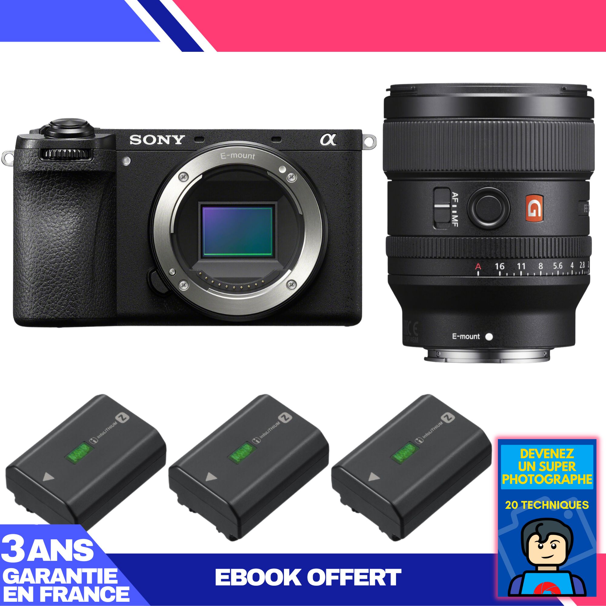 Sony A6700 Body + FE 24mm f/1.4 GM Lens + 3x NP-FZ100 Batteries + 'Become a Super Photographer' Ebook