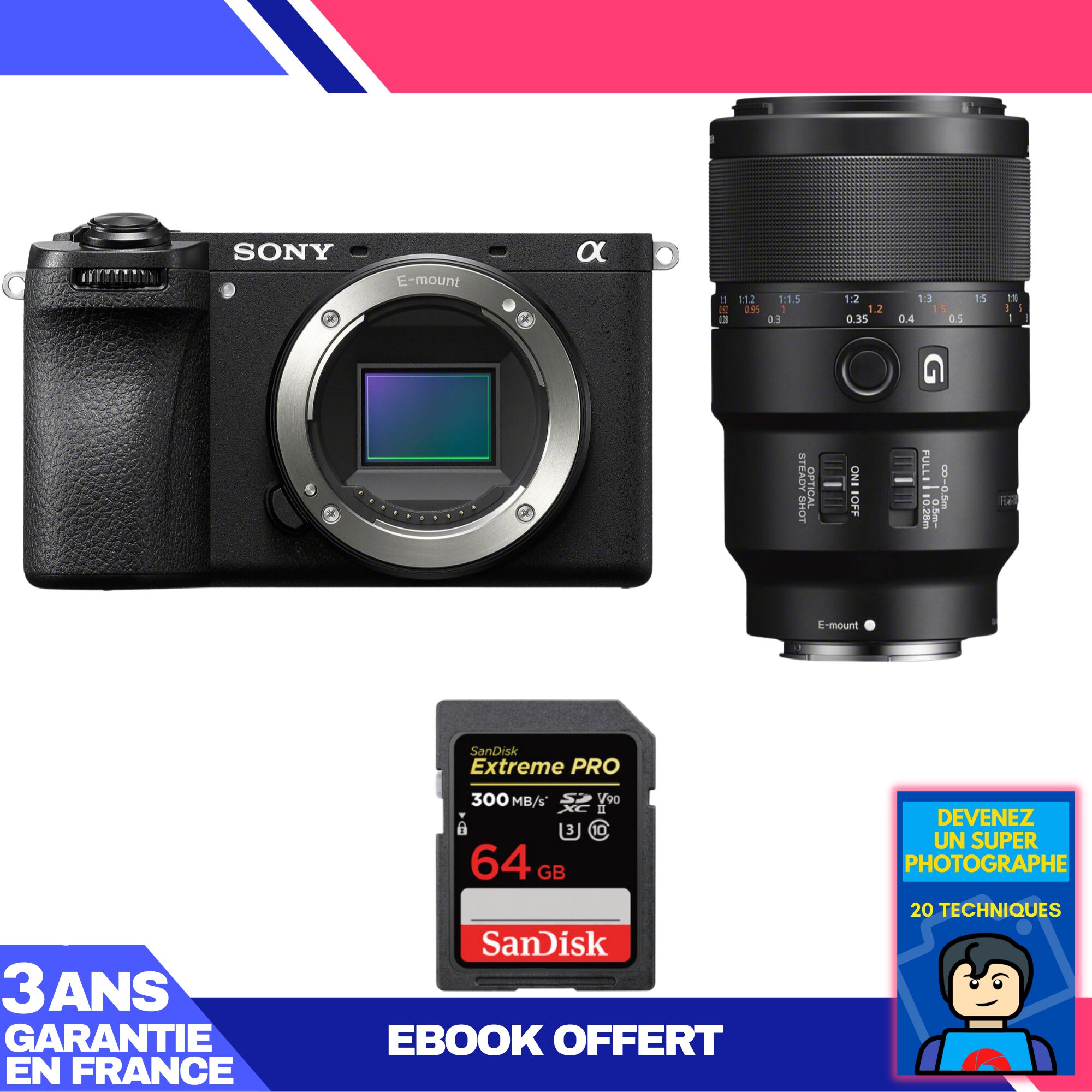 Sony A6700 Mirrorless Camera + FE 90mm f/2.8 Macro G OSS Lens + 1 SanDisk 64GB Extreme PRO UHS-II SDXC Card