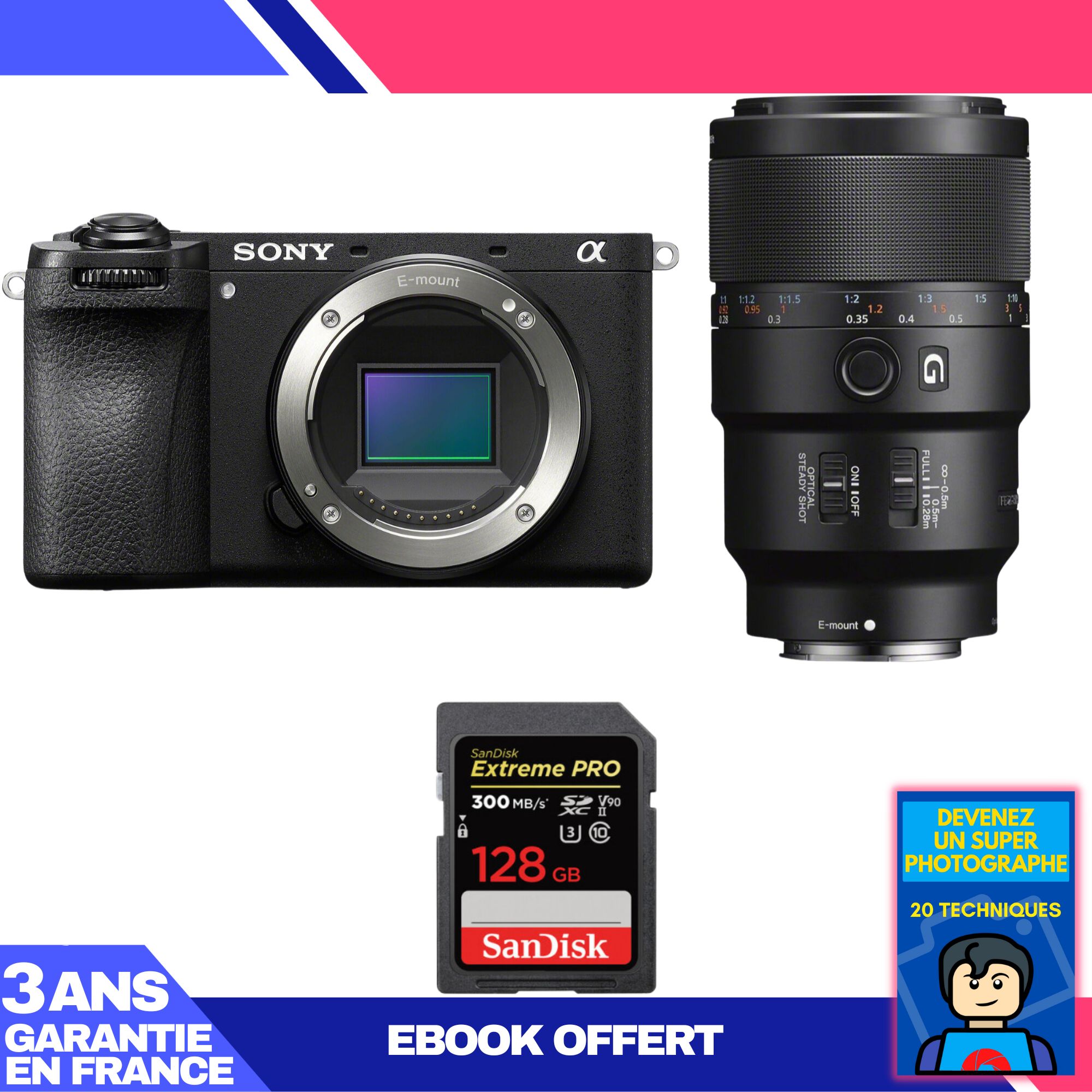 Sony A6700 Mirrorless Camera + FE 90mm f/2.8 Macro G OSS Lens + 1 SanDisk 128GB Extreme PRO UHS-II SDXC Card + 'Become a Super Photographer' Ebook