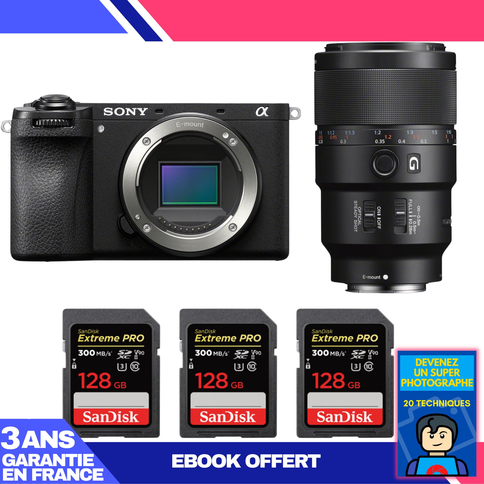 Sony A6700 Mirrorless Camera + FE 90mm f/2.8 Macro G OSS Lens + 3x SanDisk 128GB Extreme PRO UHS-II SDXC Cards