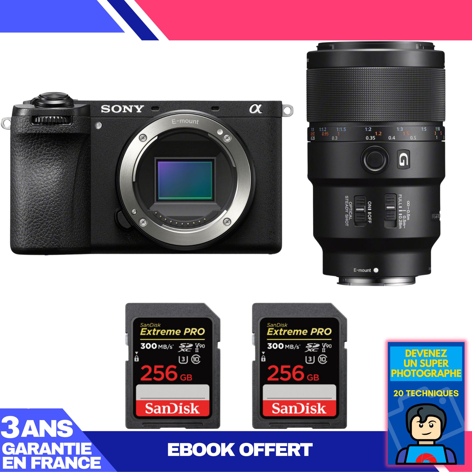 Sony A6700 Mirrorless Camera + FE 90mm f/2.8 Macro G OSS Lens + 2 SanDisk 256GB Extreme PRO UHS-II SDXC Cards