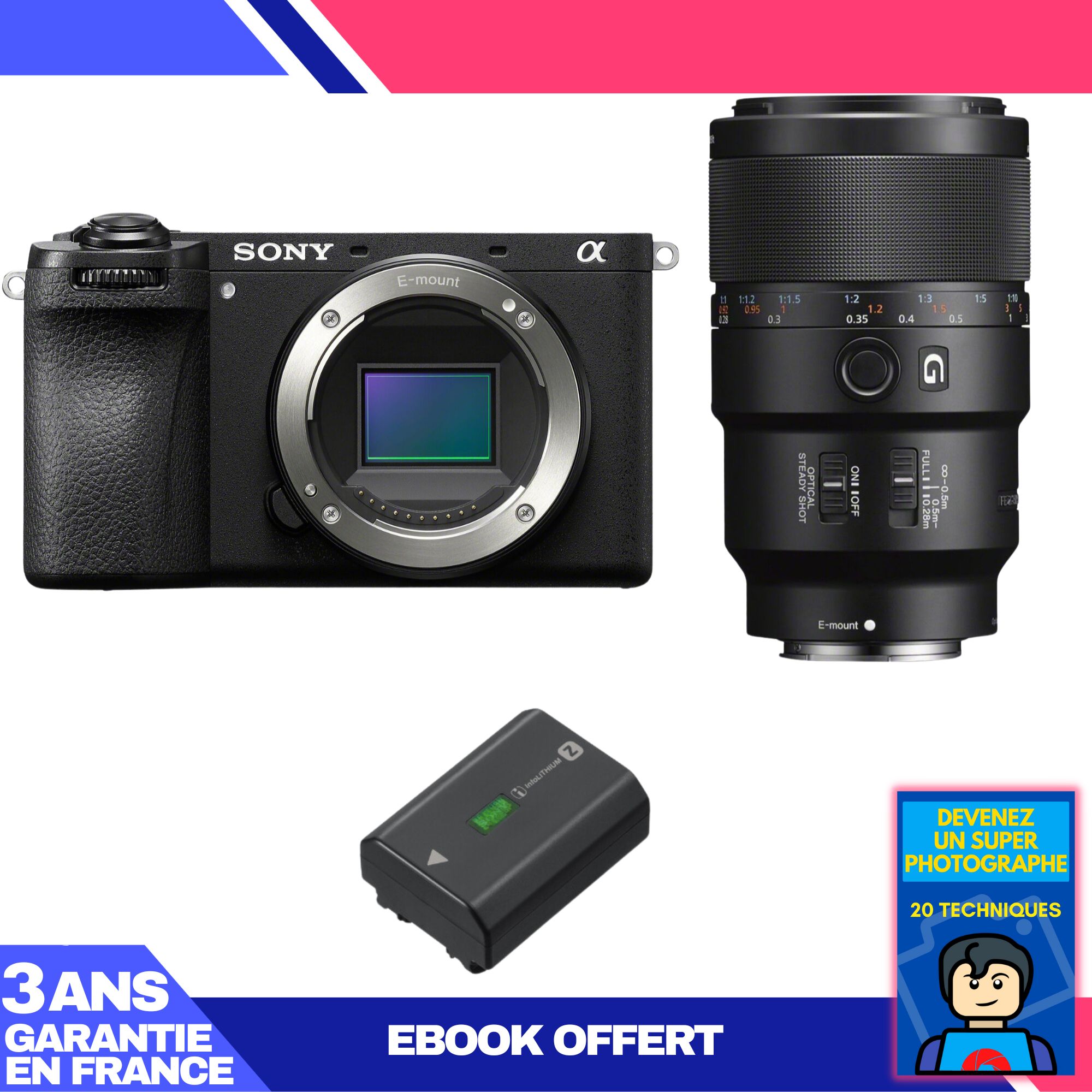 Sony A6700 + FE 90mm f/2.8 Macro G OSS Lens + Sony NP-FZ100 Battery + 'Become a Super Photographer' Ebook