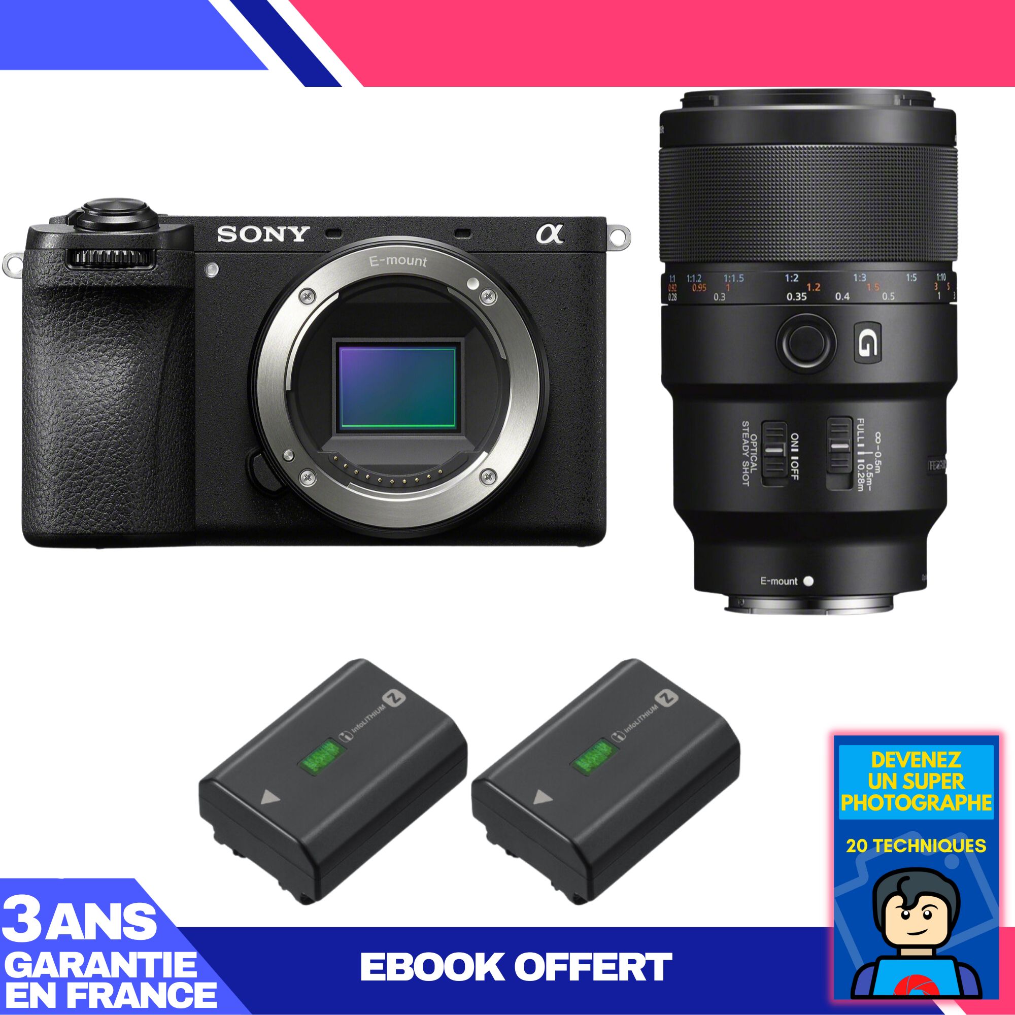 Sony A6700 + FE 90mm f/2.8 Macro G OSS Lens + 2 Sony NP-FZ100 Batteries + 'Become a Super Photographer' Ebook
