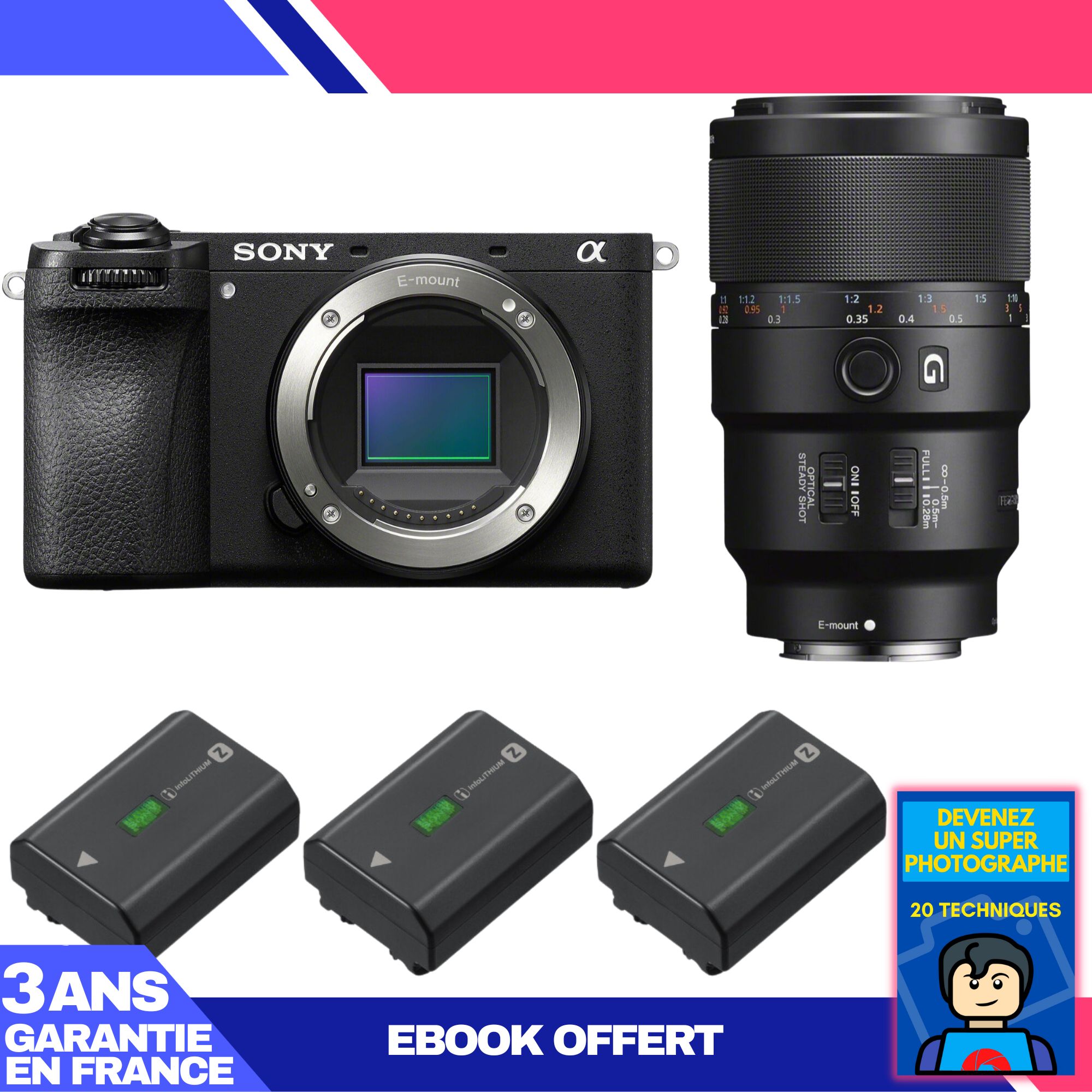 Sony A6700 Mirrorless Camera + 90mm f/2.8 Macro G OSS Lens + 3x NP-FZ100 Batteries + 'Become a Super Photographer' Ebook
