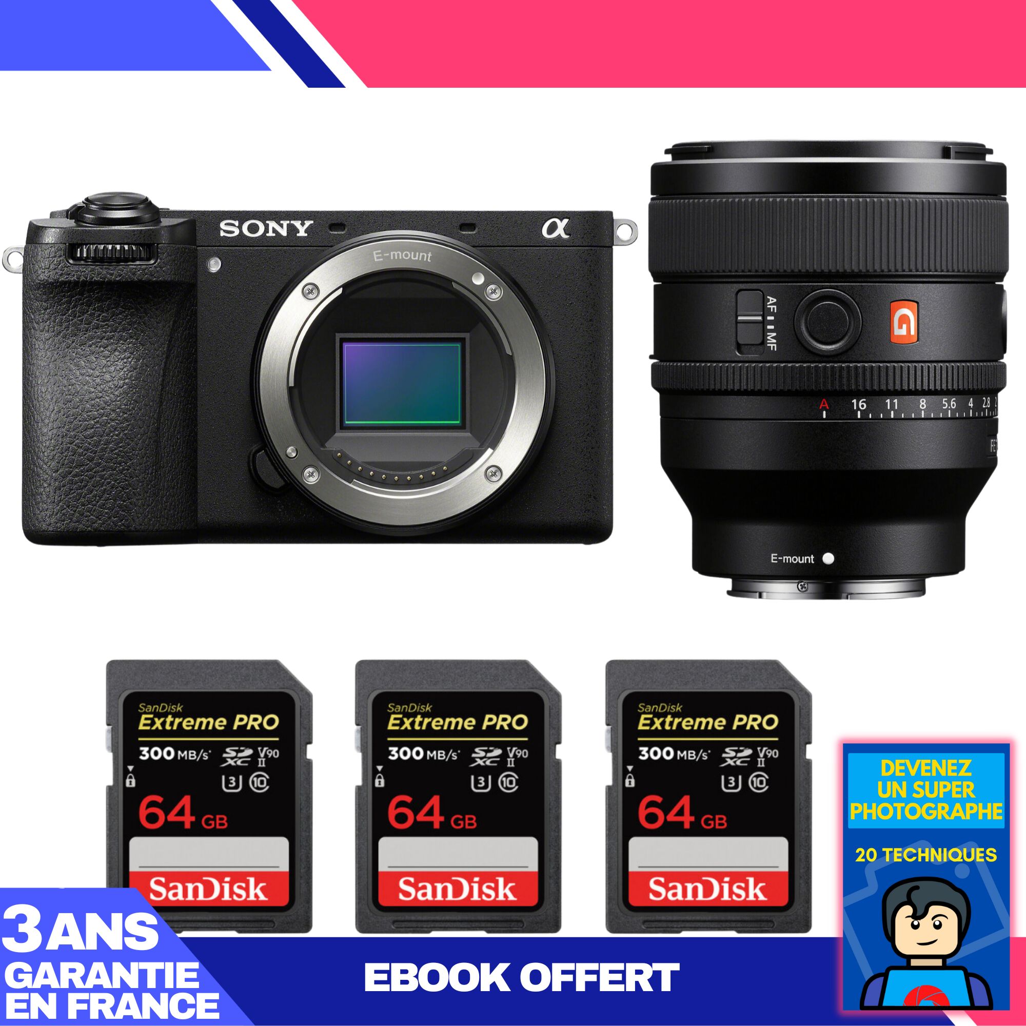 Sony A6700 Mirrorless Camera + FE 50mm f/1.4 GM Lens + 3 SanDisk 64GB Extreme PRO UHS-II SDXC Cards + 'Become a Super Photographer' Ebook