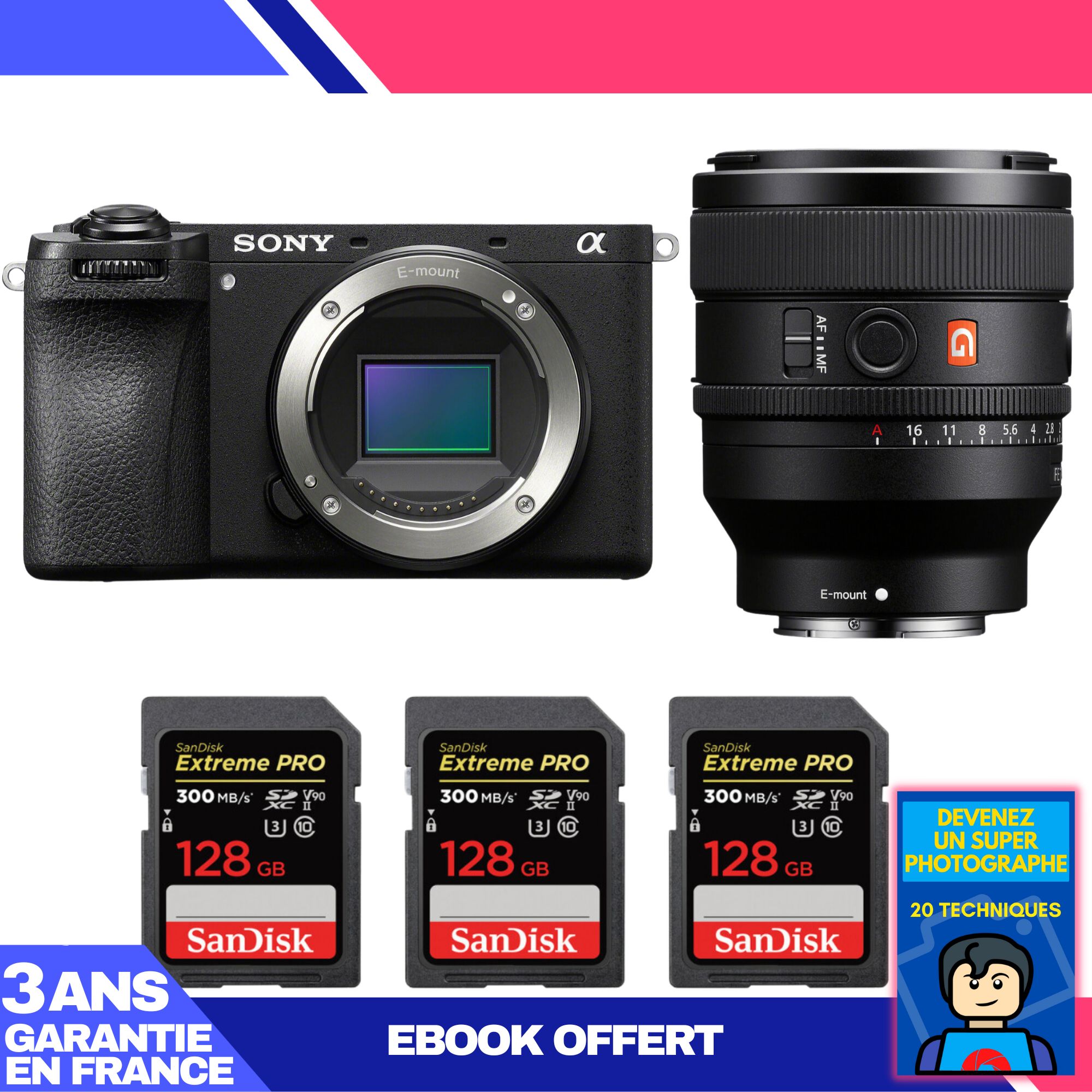 Sony A6700 Mirrorless Camera + FE 50mm f/1.4 GM Lens + 3 SanDisk 128GB Extreme PRO UHS-II SDXC Memory Cards