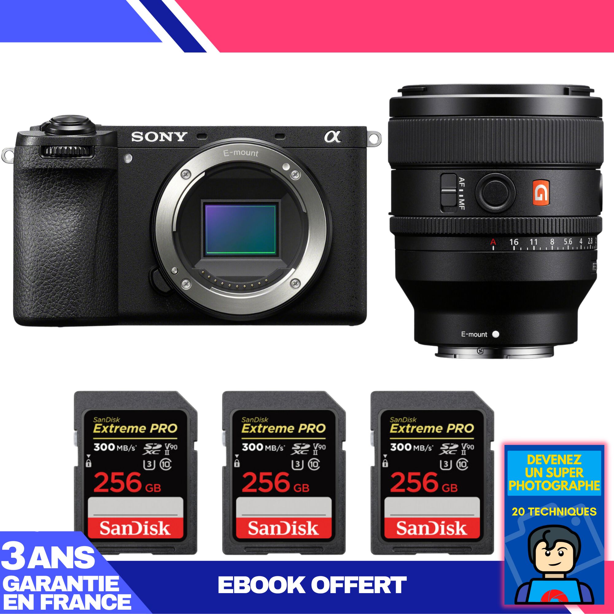 Sony A6700 Mirrorless Camera + FE 50mm f/1.4 GM Lens + 3 SanDisk 256GB Extreme PRO UHS-II SDXC Memory Cards