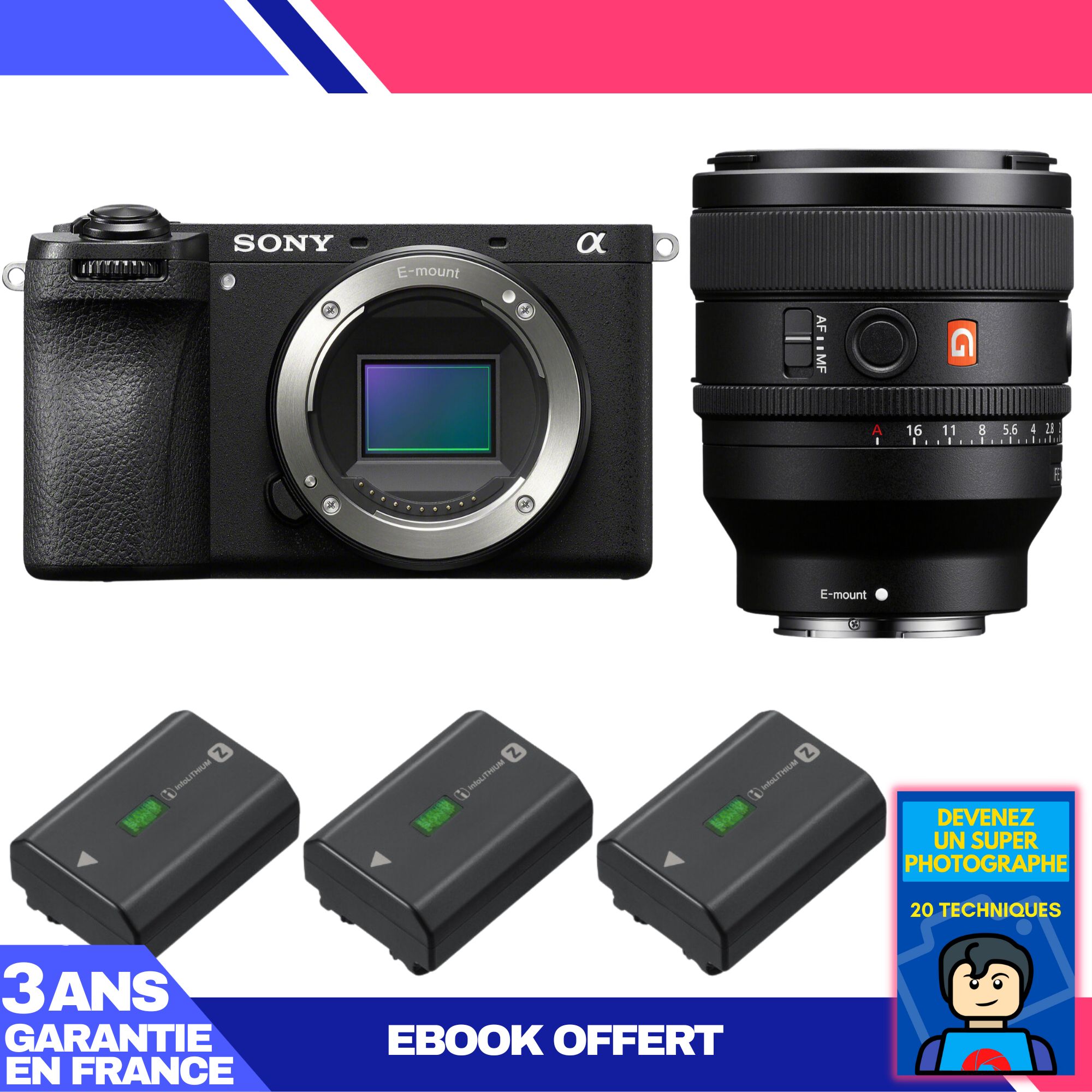 Sony A6700 Mirrorless Camera + FE 50mm f/1.4 GM Lens + 3 Sony NP-FZ100 Batteries + 'Become a Super Photographer' Ebook