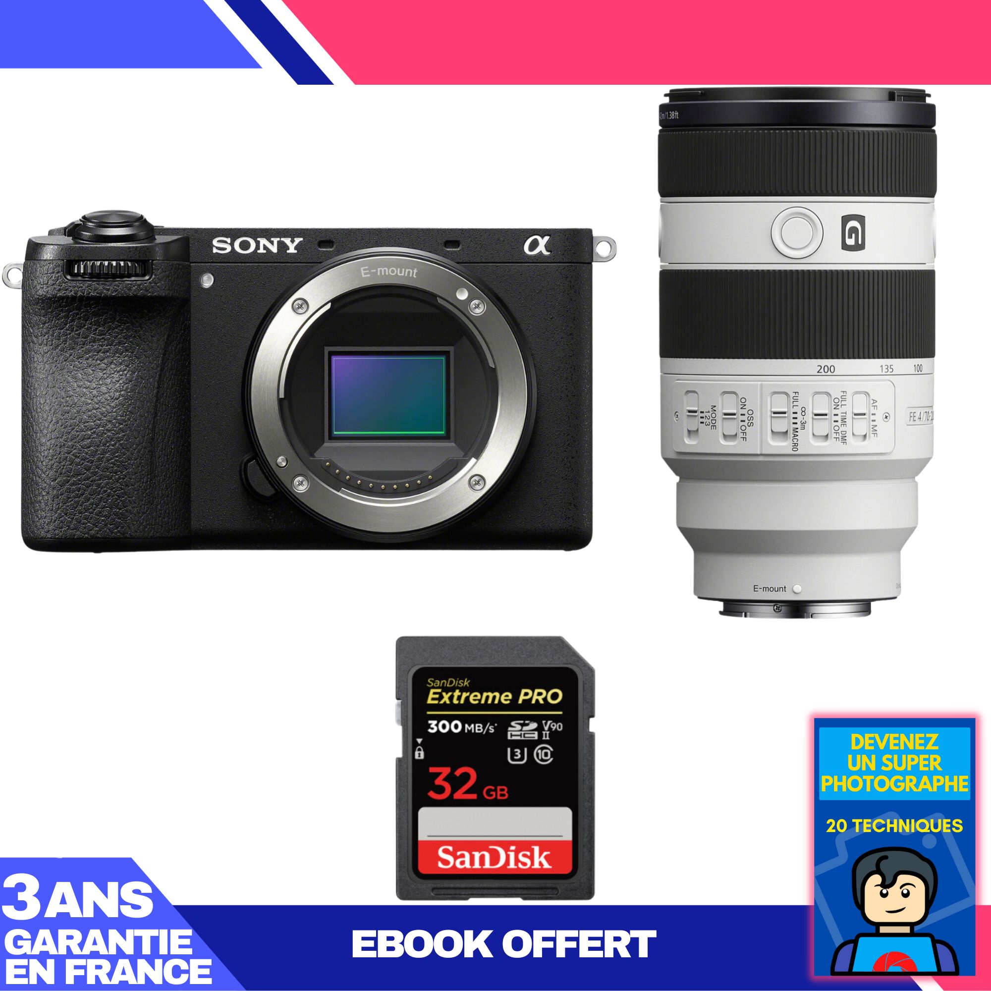 Sony A6700 Camera Kit with FE 70-200mm f/4 Macro G OSS II and SanDisk 32GB SD Card + Ebook