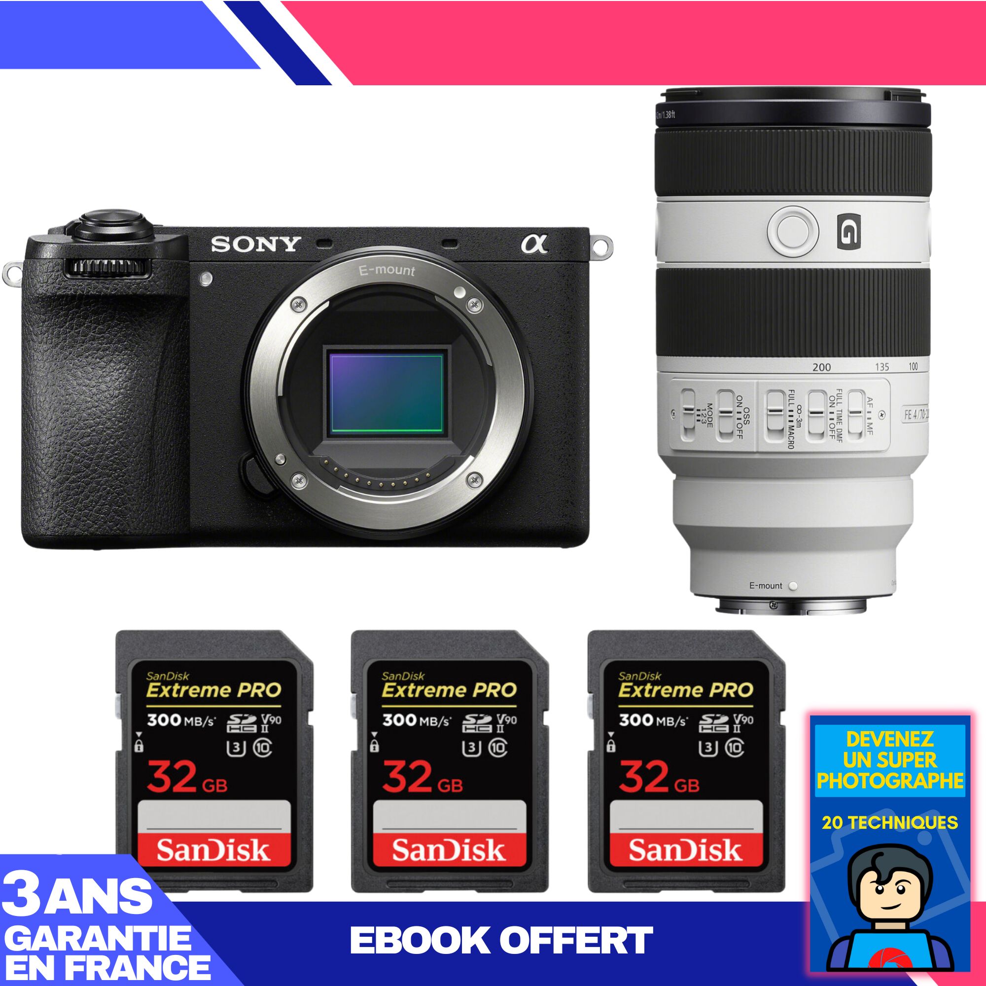 Sony A6700 Mirrorless Camera + FE 70-200mm f/4 Macro G OSS II Lens + 3x 32GB SanDisk Extreme PRO UHS-II SDXC Cards + 'Become a Super Photographer' Ebook
