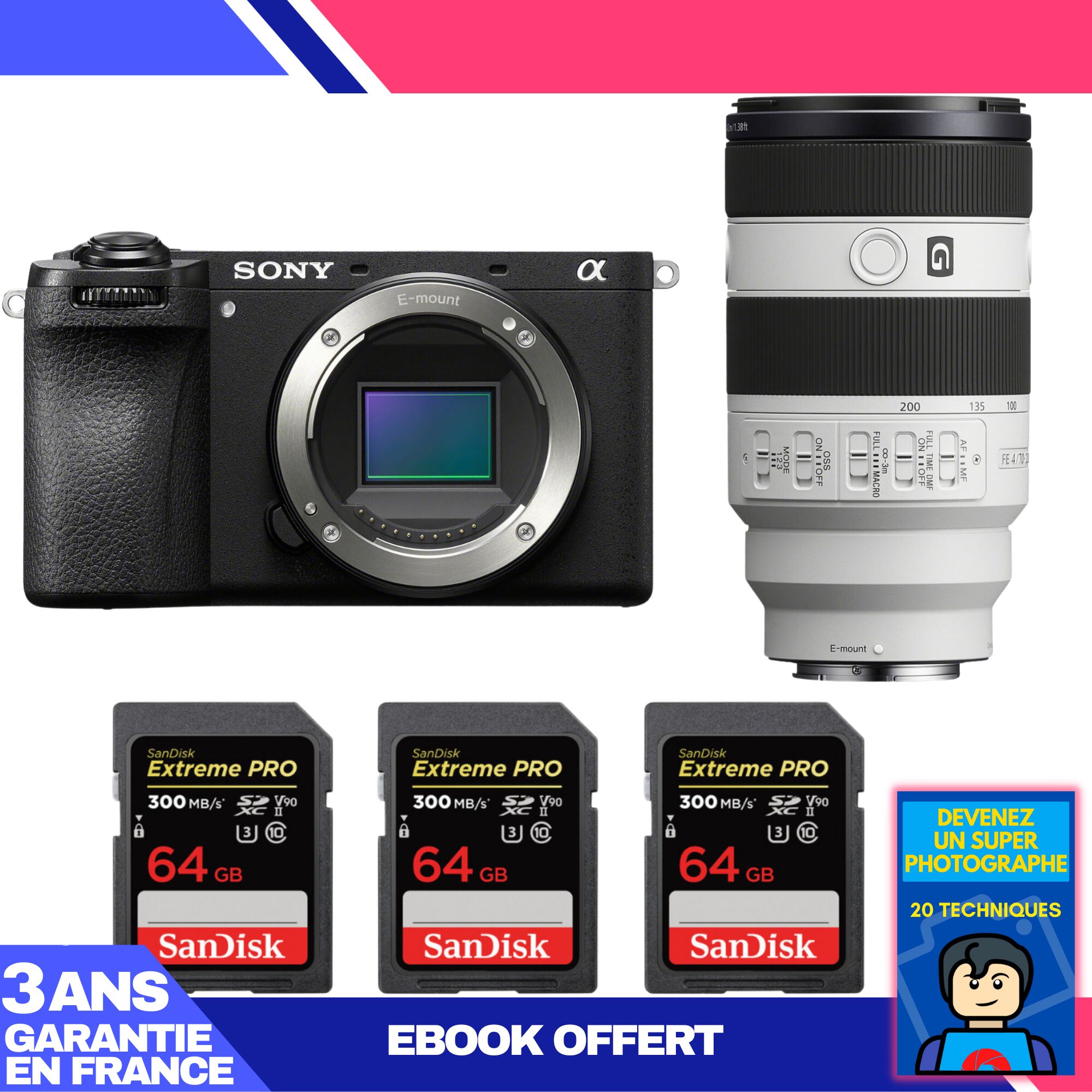 Sony A6700 Camera Kit with FE 70-200mm f/4 Macro G OSS II and SanDisk Memory Cards