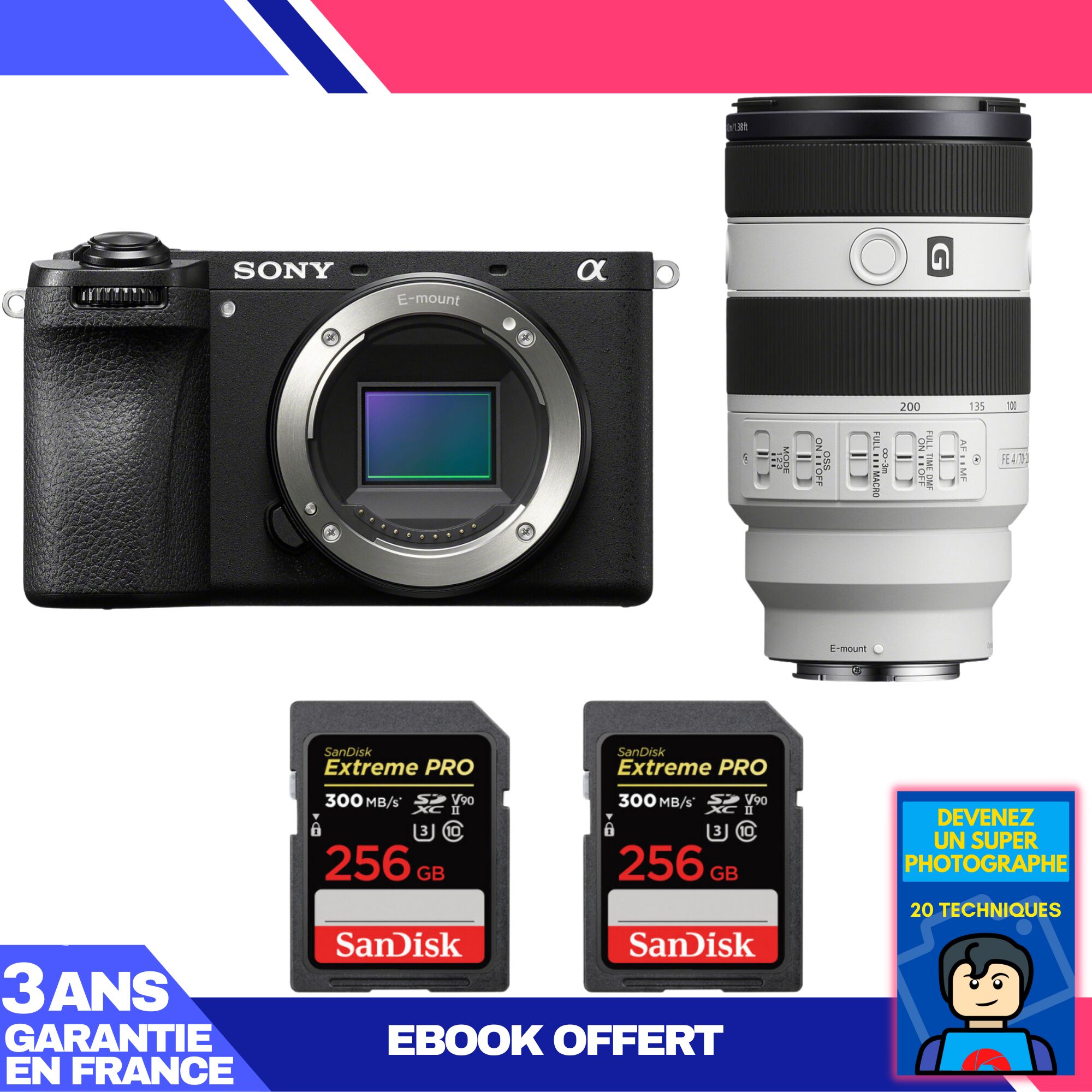 Sony A6700 + FE 70-200mm f/4 Macro G OSS II Lens + 2x 256GB SanDisk Extreme PRO UHS-II SDXC Cards + 'Become a Super Photographer' Ebook