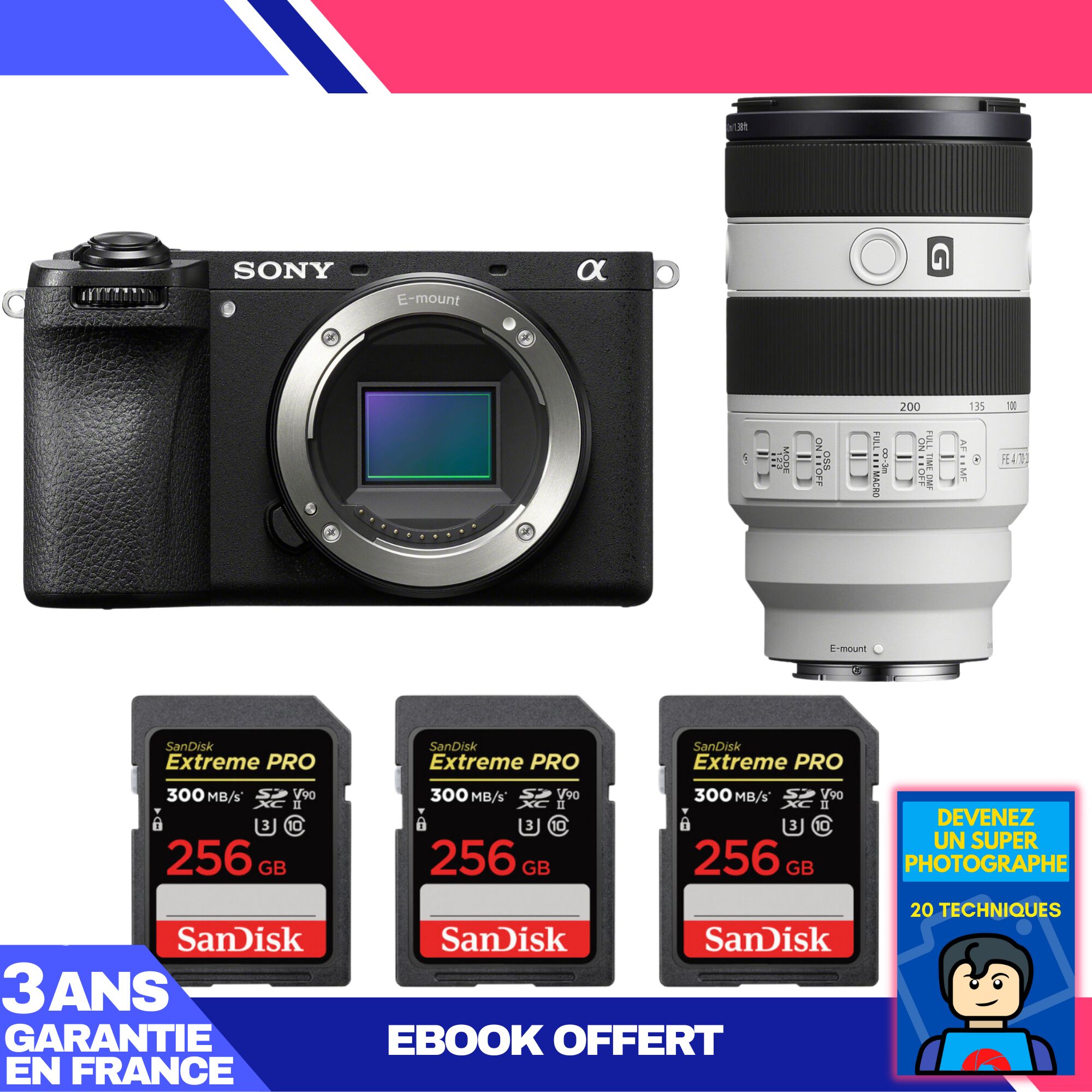 Sony A6700 Camera + FE 70-200mm f/4 Macro G OSS II Lens + 3x SanDisk 256GB Extreme PRO UHS-II SDXC Cards + 'Become a Super Photographer Ebook'