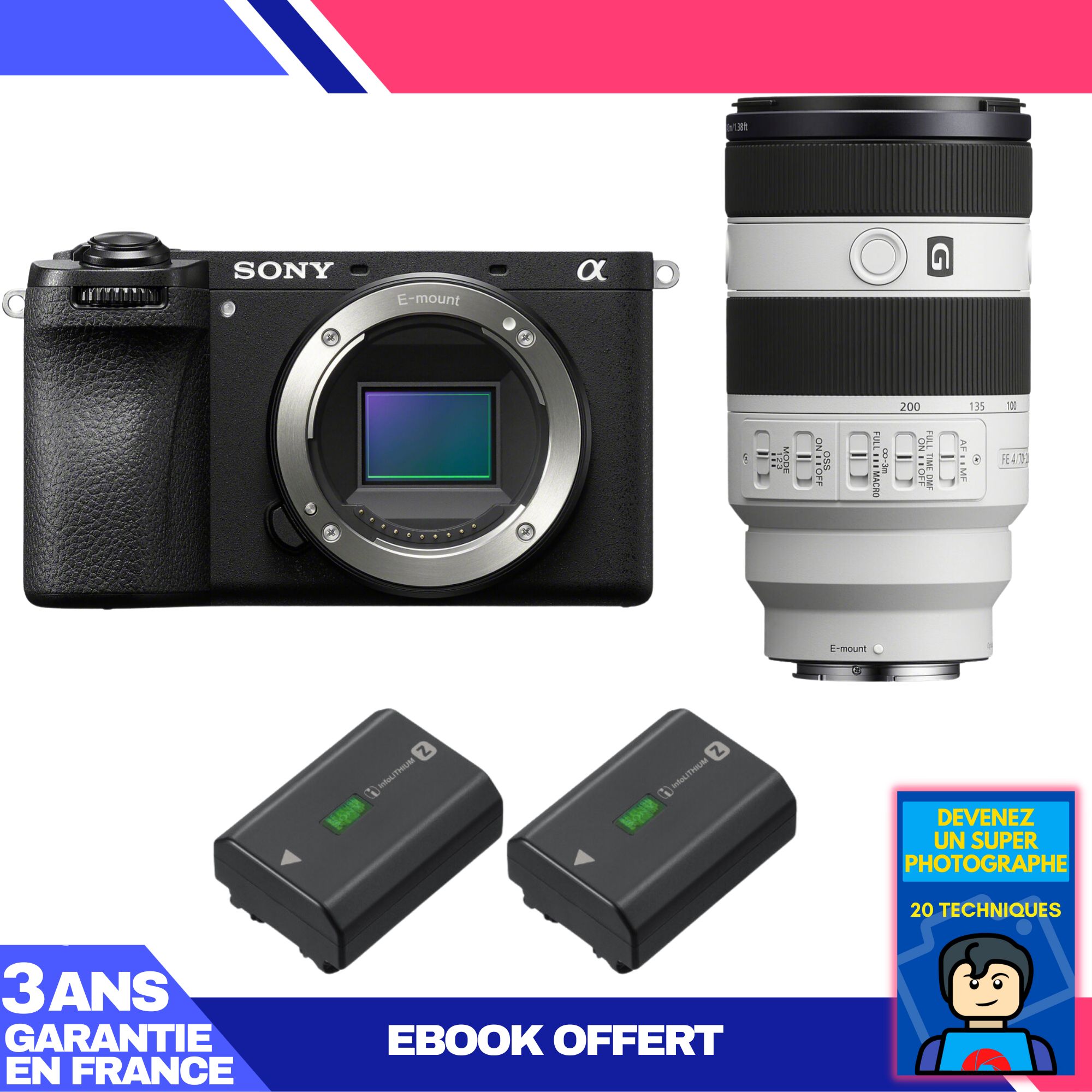 Sony A6700 Mirrorless Camera + FE 70-200mm f/4 Macro G OSS II Lens + 2 Sony NP-FZ100 Batteries + 'Become a Super Photographer' Ebook