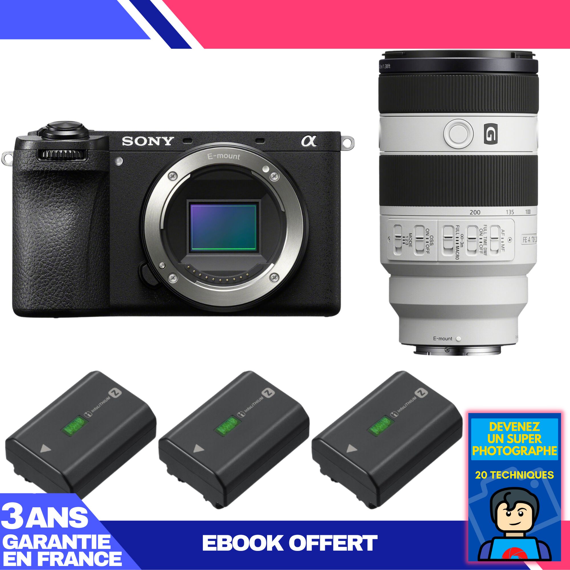 Sony A6700 Mirrorless Camera + FE 70-200mm f/4 Macro G OSS II Lens + 3 Sony NP-FZ100 Batteries + 'Become a Master Photographer' Ebook