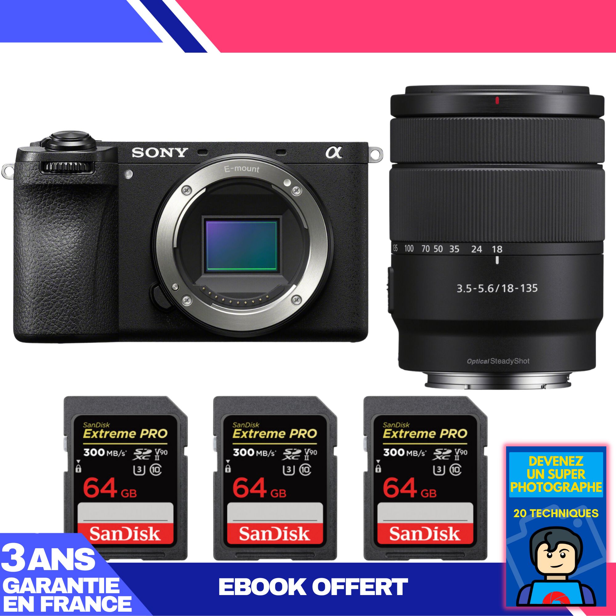 Sony A6700 Mirrorless Camera + 18-135mm f/3.5-5.6 OSS Lens + 3 SanDisk 64GB Extreme PRO UHS-II SDXC Cards
